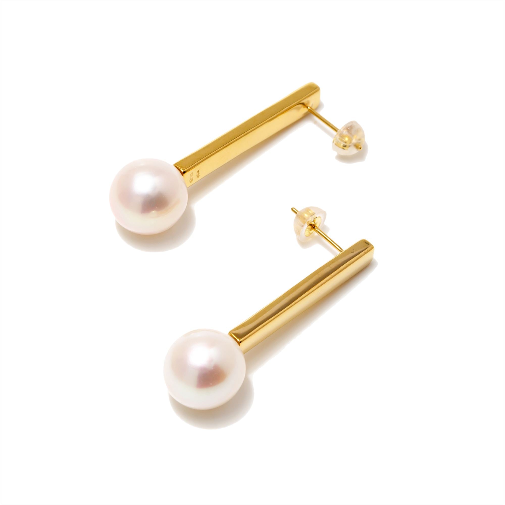 Rectangle Earrings/Clip-on Freshwater Pearl 10mmUP White K18YG/SV925 GP