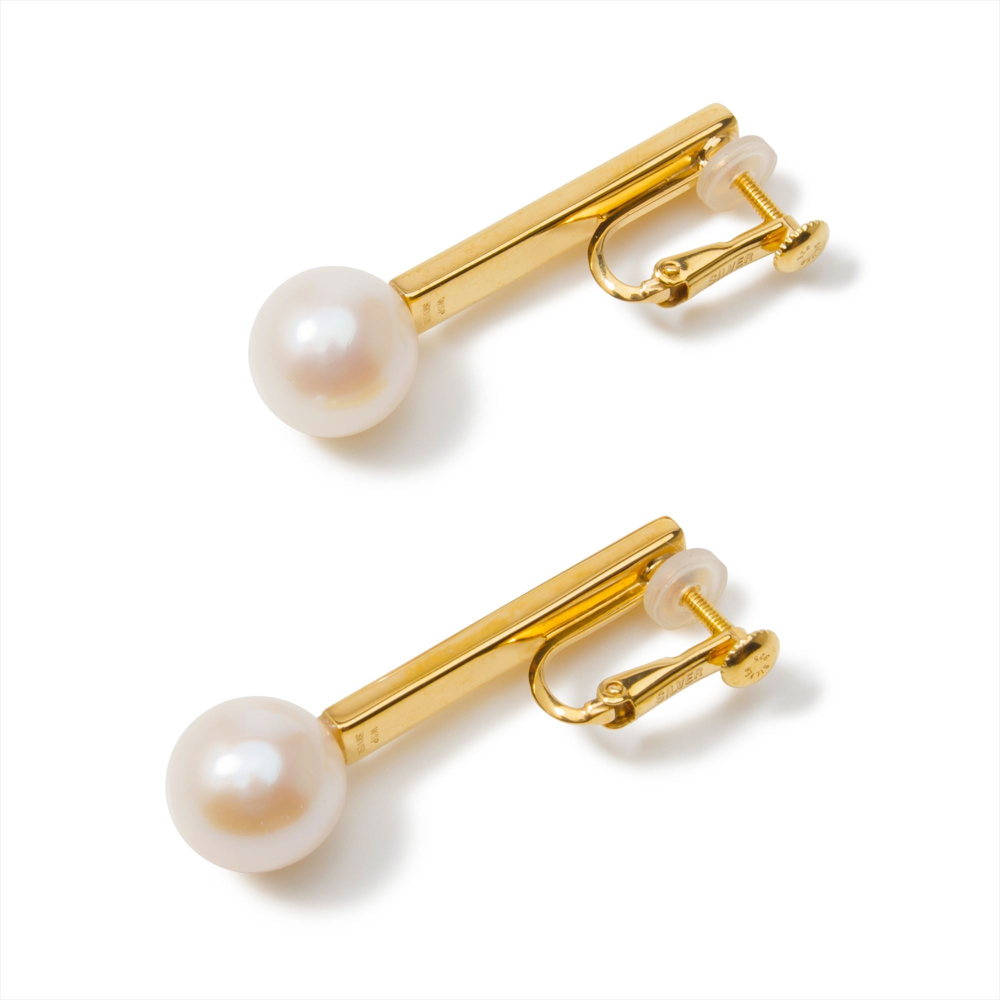 Rectangle Earrings/Clip-on Freshwater Pearl 10mmUP White K18YG/SV925 GP