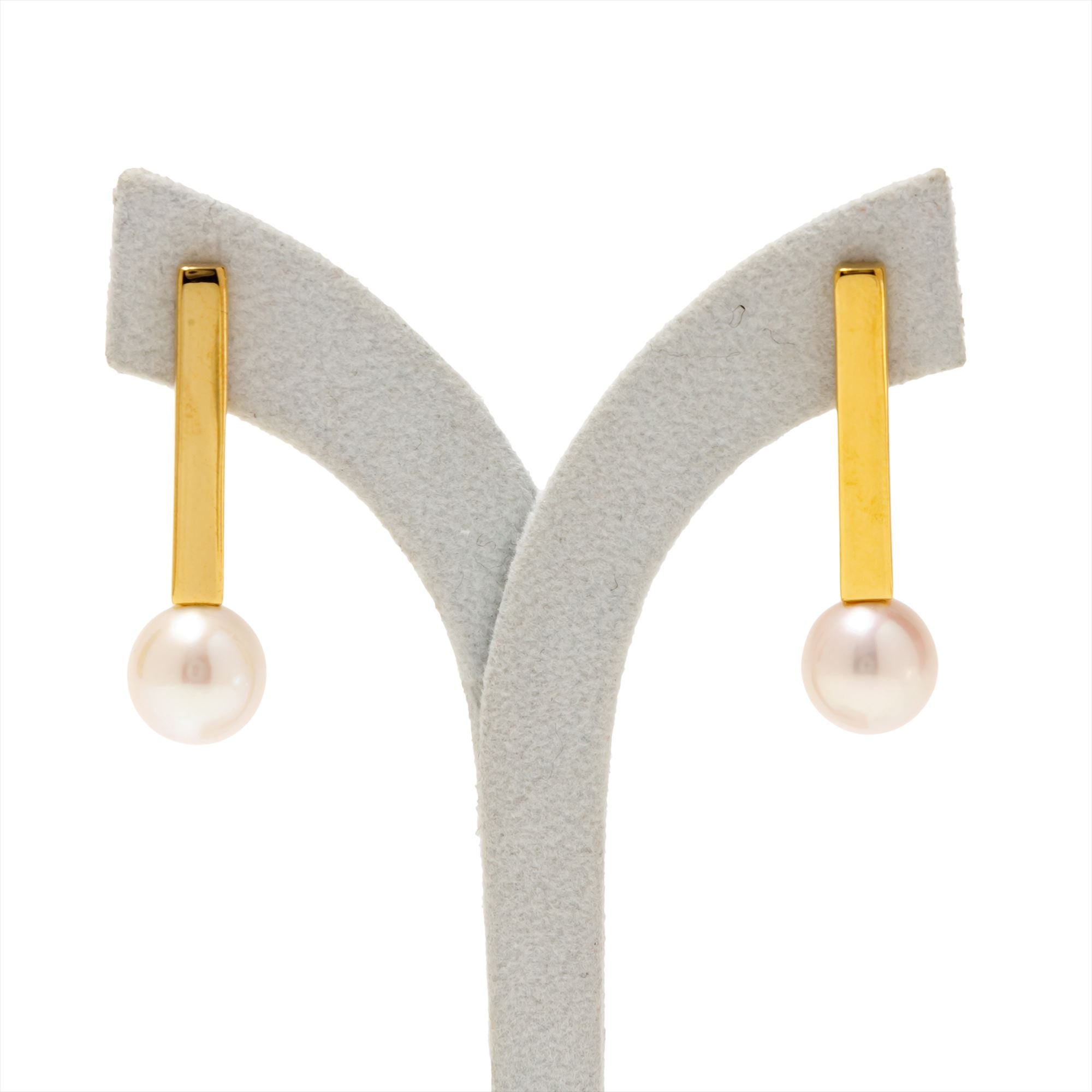 Rectangle Earrings/Clip-on Freshwater Pearl 10mmUP White K18YG/SV925 GP