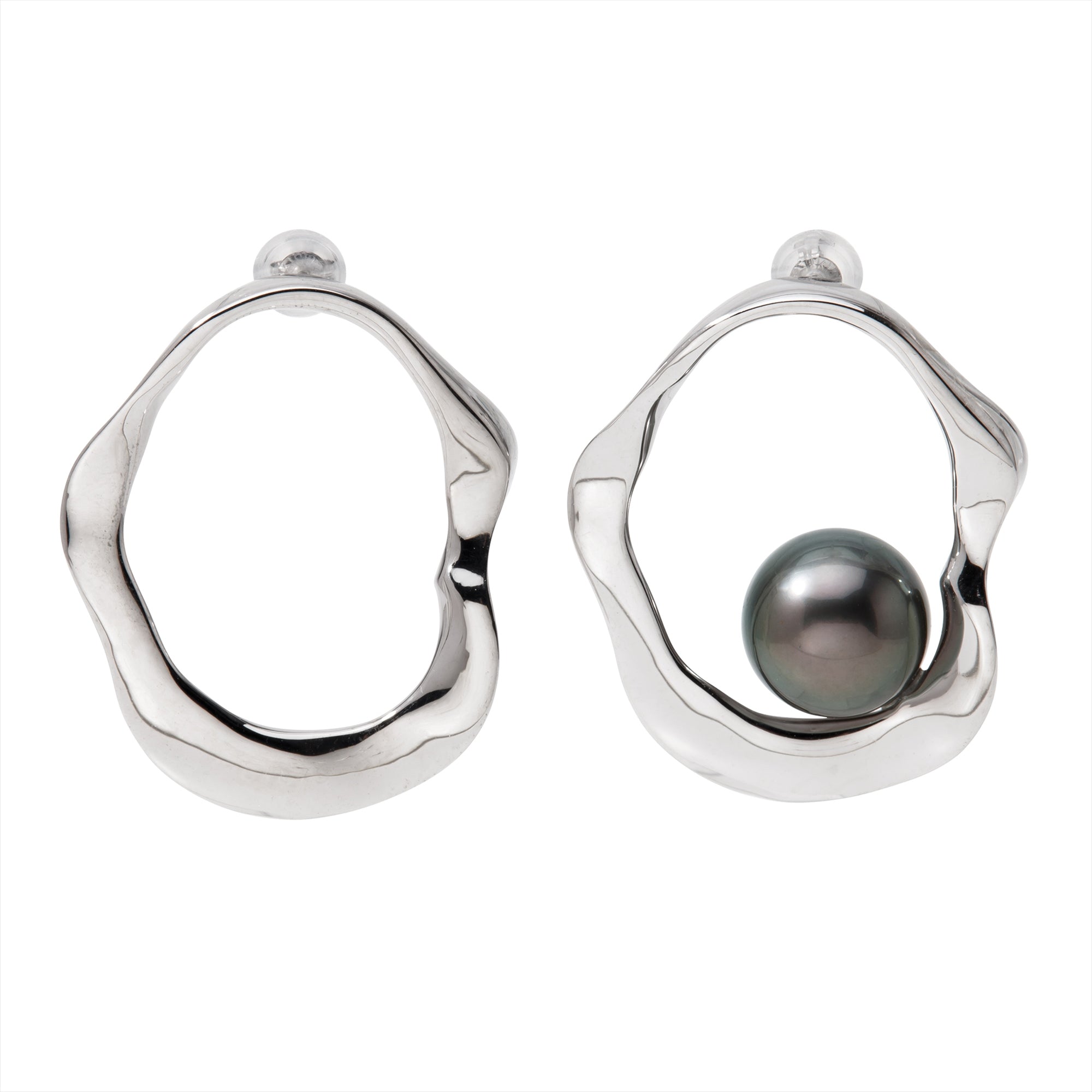 Marissa Earrings Wave/Inside Pair Tahitian Pearl 11mm and above SV925/K18WG