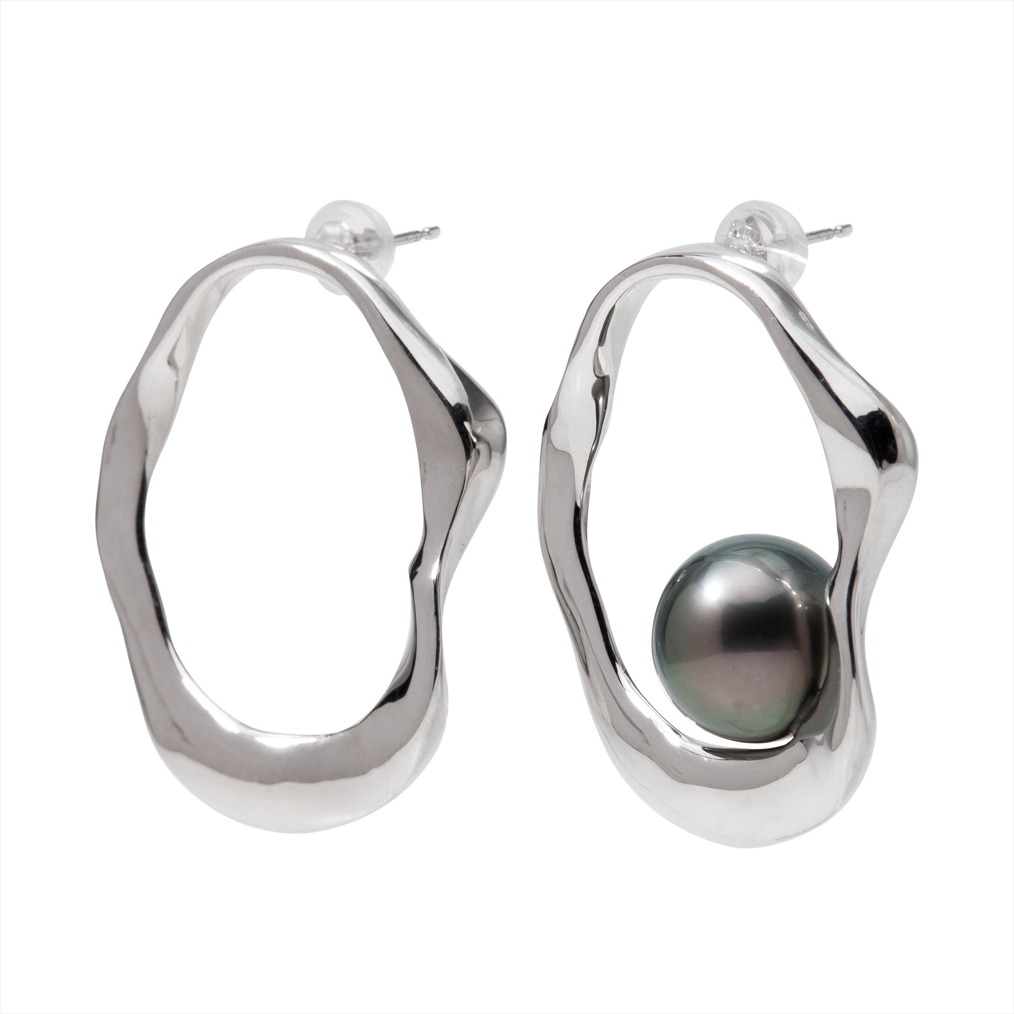 Marissa Earrings Wave/Inside Pair Tahitian Pearl 11mm and above SV925/K18WG