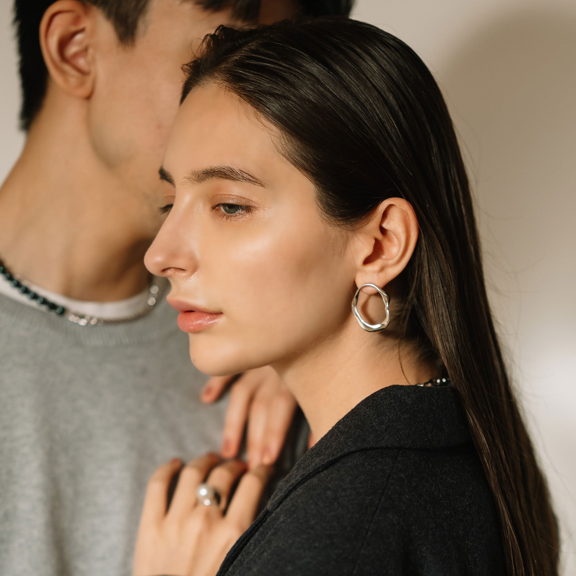 Marissa Earrings Wave/Inside Pair Tahitian Pearl 11mm and above SV925/K18WG