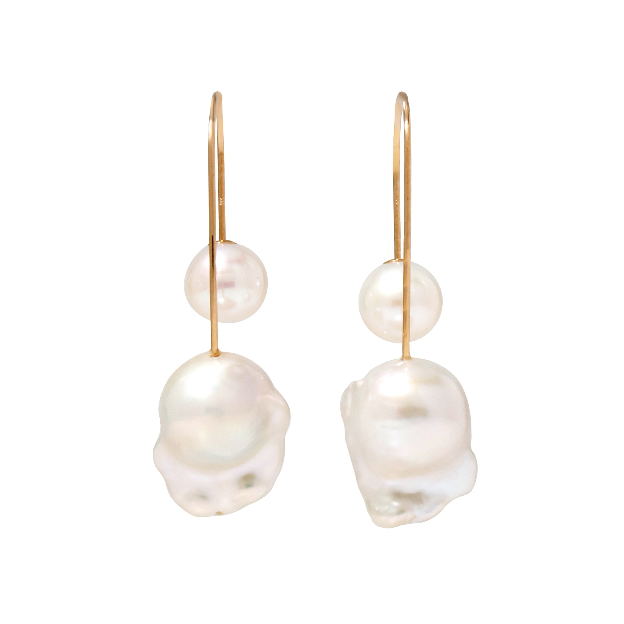 Malolo Hook Earrings Freshwater Pearl 9–12mm White K10YG