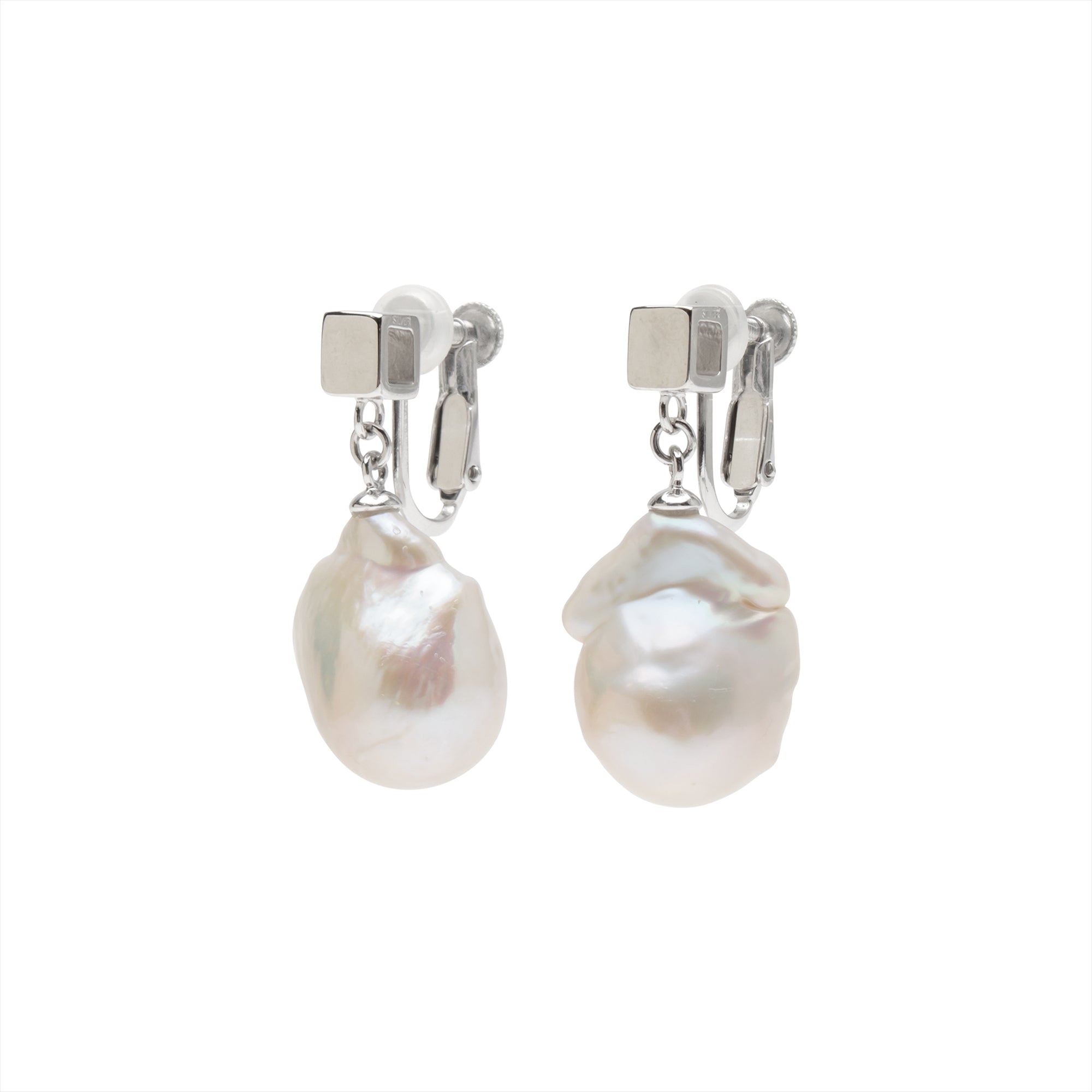 Carre Baroque Clip-on Earrings Freshwater Pearl 12mmUP SV925
