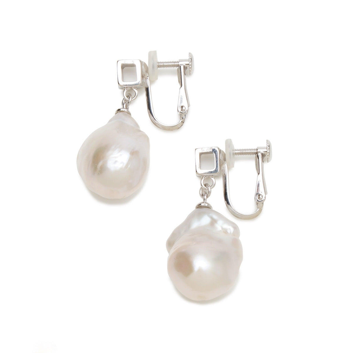 Carre Baroque Clip-on Earrings Freshwater Pearl 12mmUP SV925