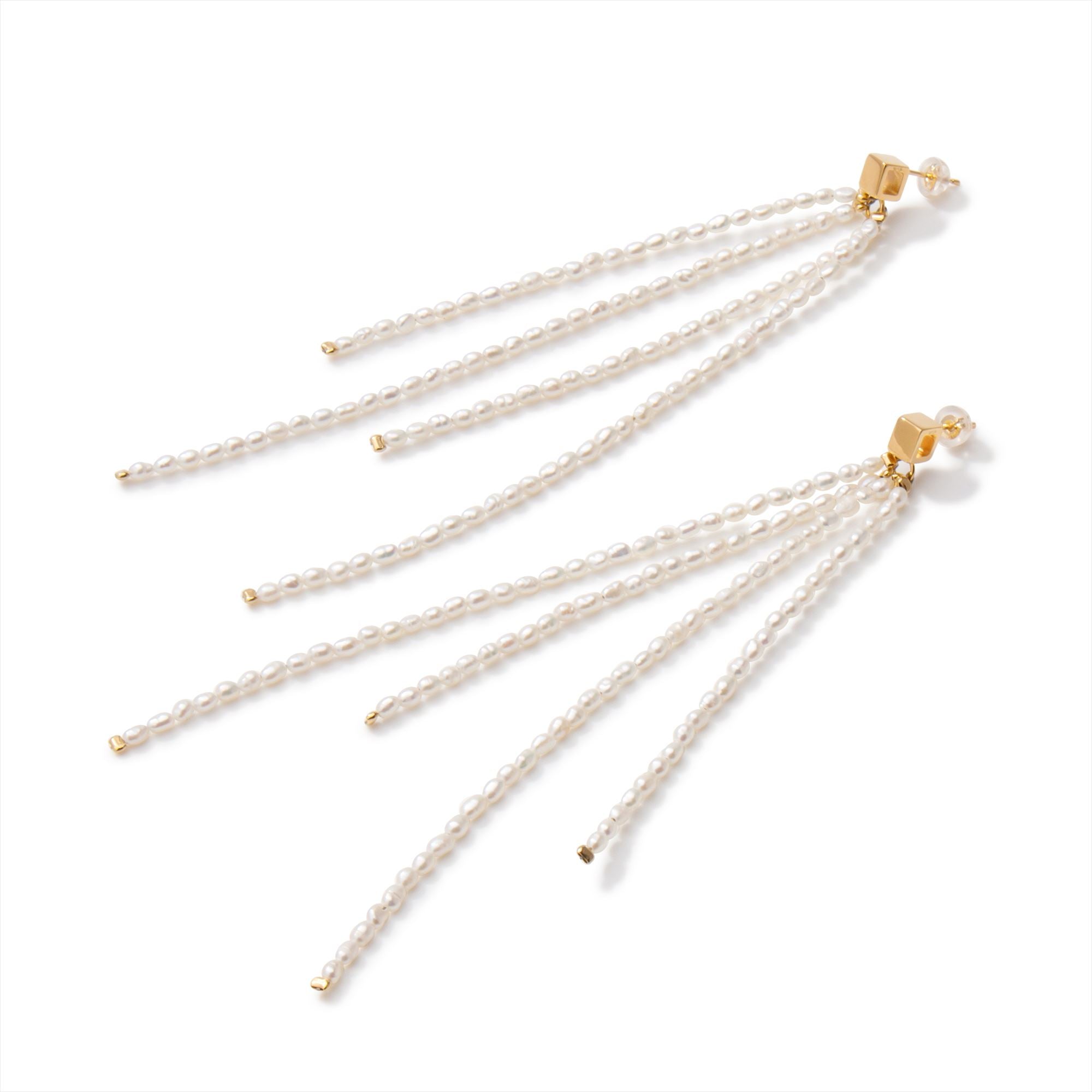 Carre Fringe Earrings Freshwater Pearl 2.0–2.5mm K18YG/SV925 GP