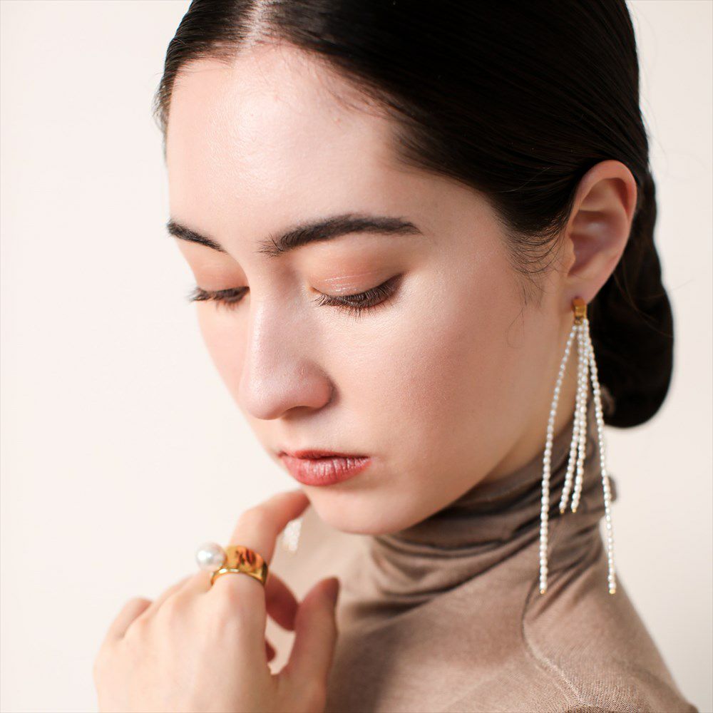 Carre Fringe Earrings Freshwater Pearl 2.0–2.5mm K18YG/SV925 GP
