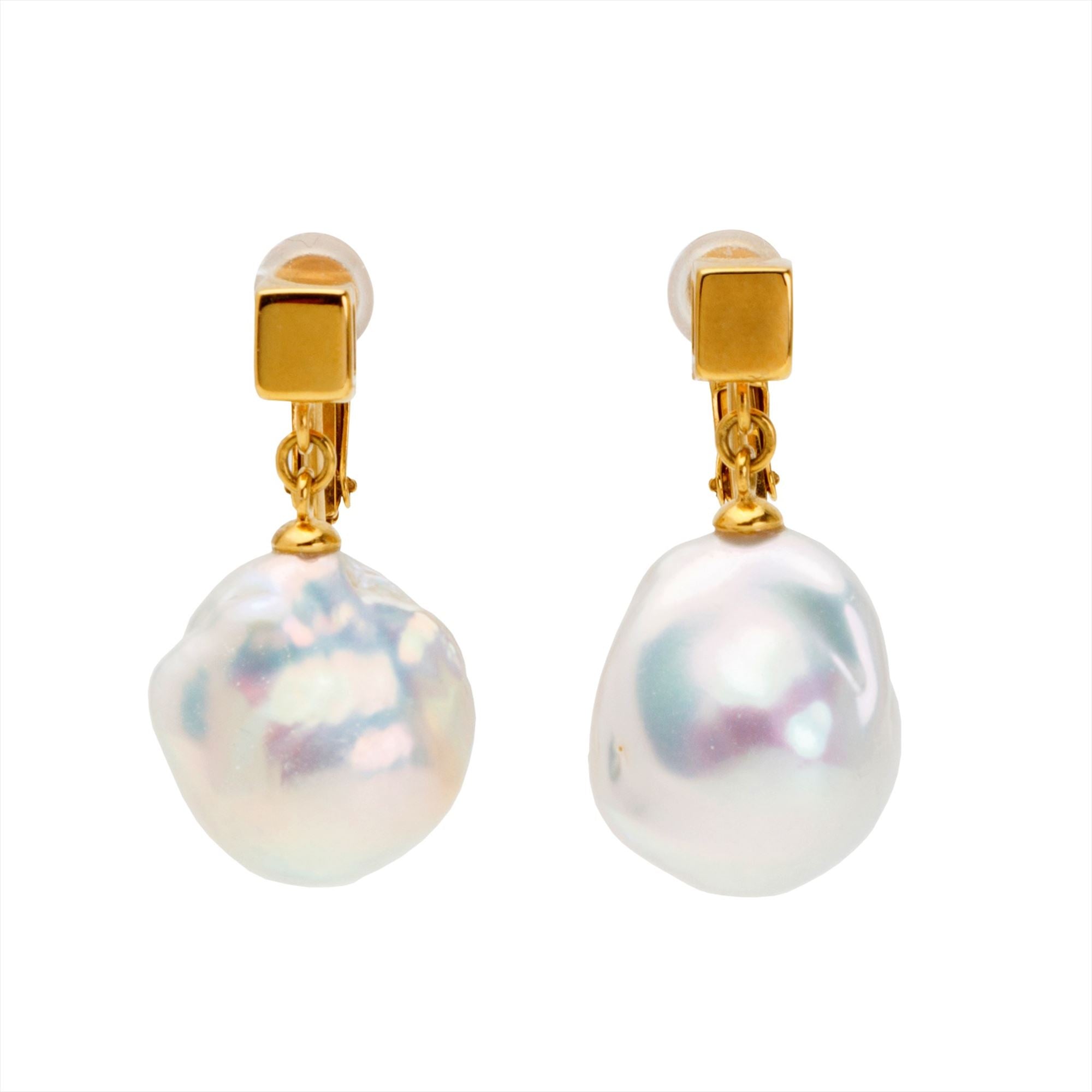 Carre Baroque Pearl Clip-on Earrings Freshwater Pearl 12mmUP K18 Yellow Gold