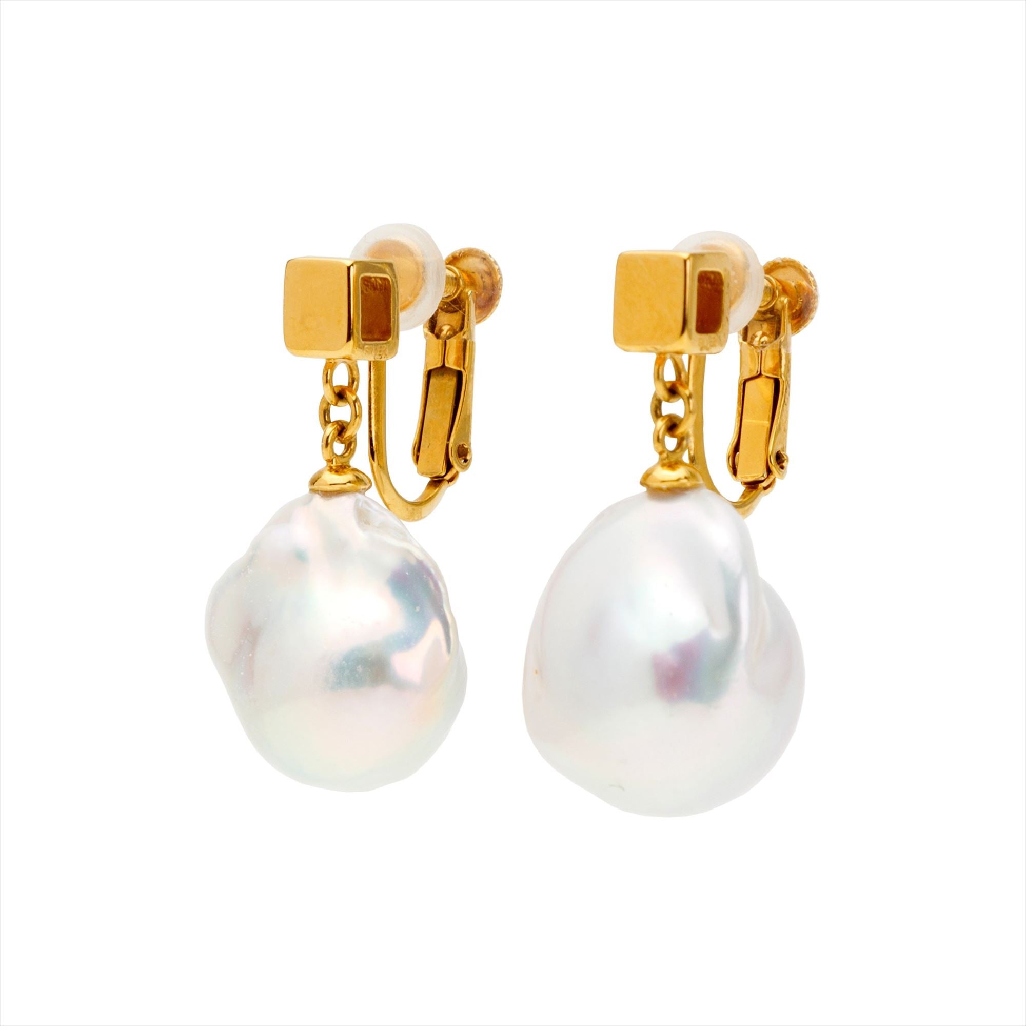 Carre Baroque Pearl Clip-on Earrings Freshwater Pearl 12mmUP K18 Yellow Gold