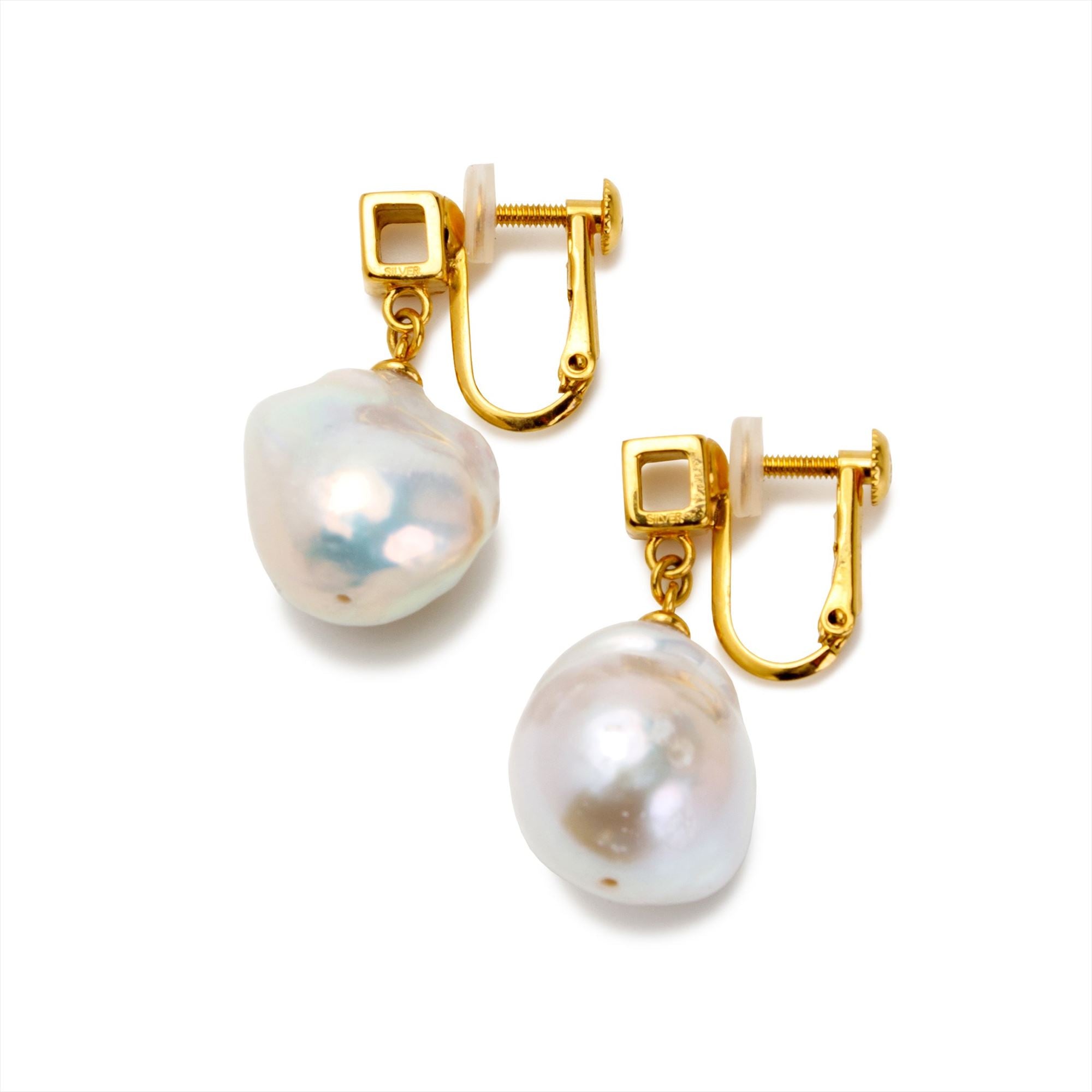 Carre Baroque Pearl Clip-on Earrings Freshwater Pearl 12mmUP K18 Yellow Gold