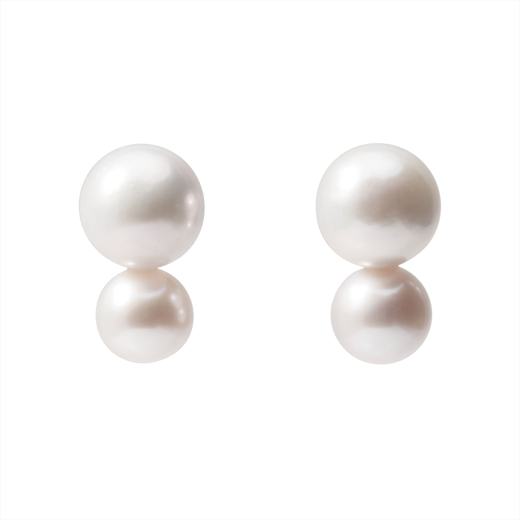 Double Pearl Earrings / Clip-on Freshwater Pearl 9–12mm K14WG / SV925