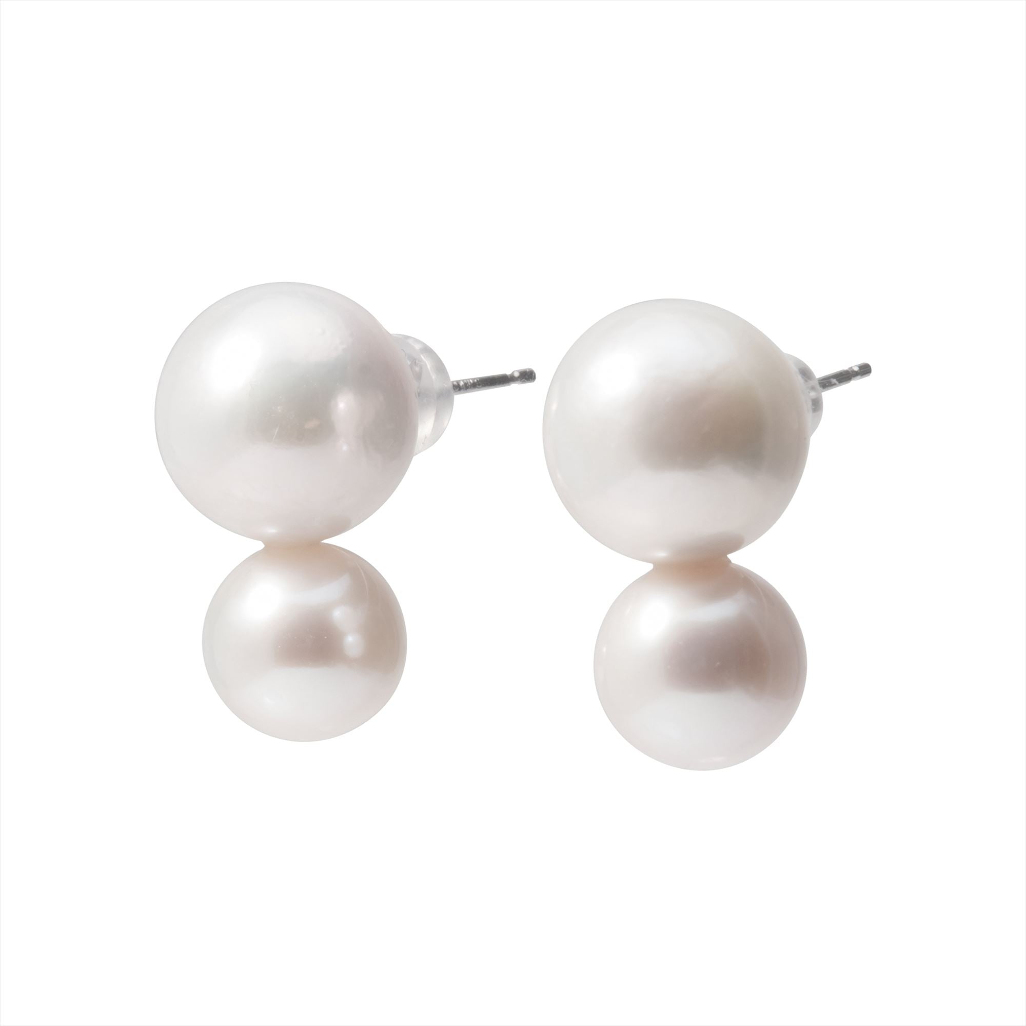 Double Pearl Earrings / Clip-on Freshwater Pearl 9–12mm K14WG / SV925