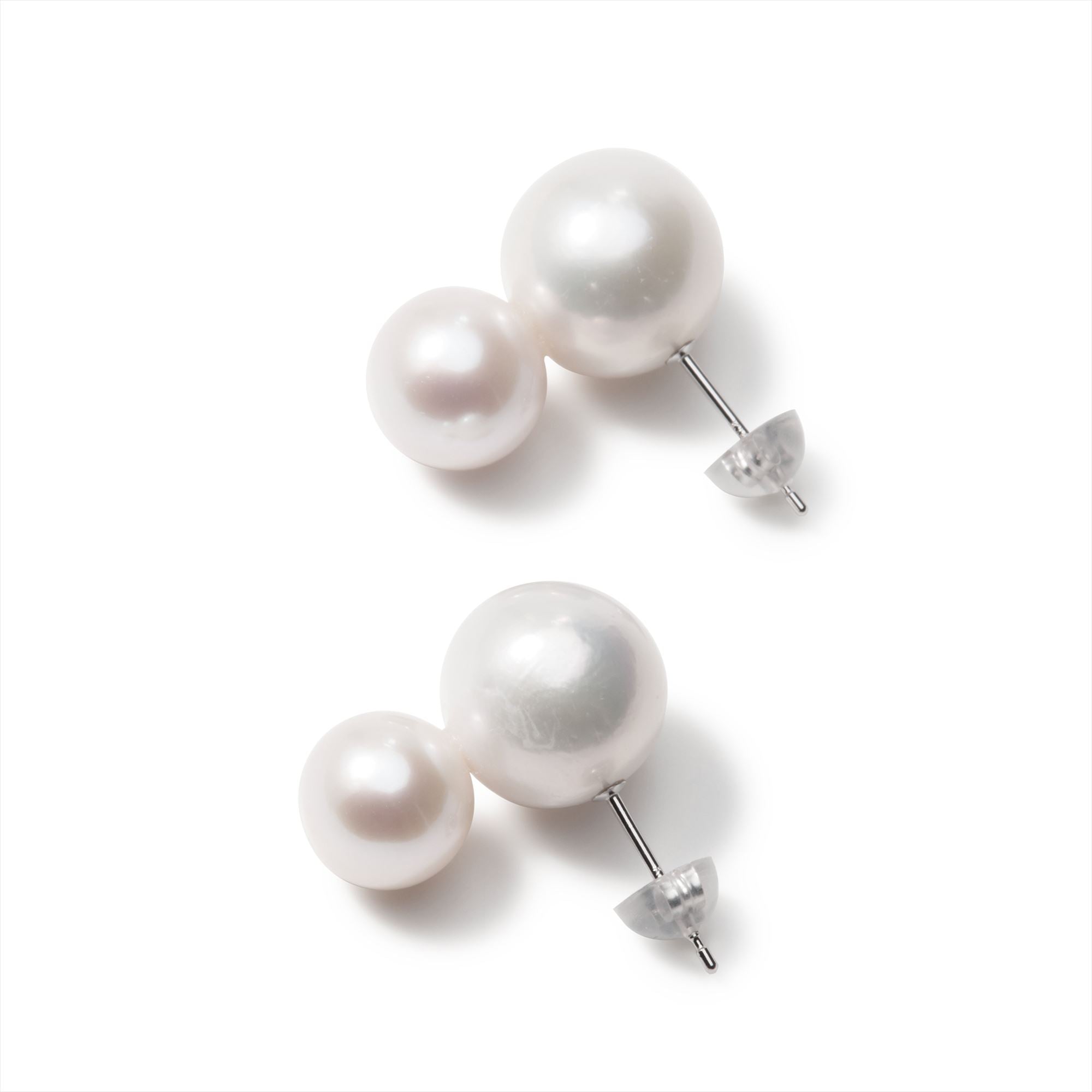 Double Pearl Earrings / Clip-on Freshwater Pearl 9–12mm K14WG / SV925