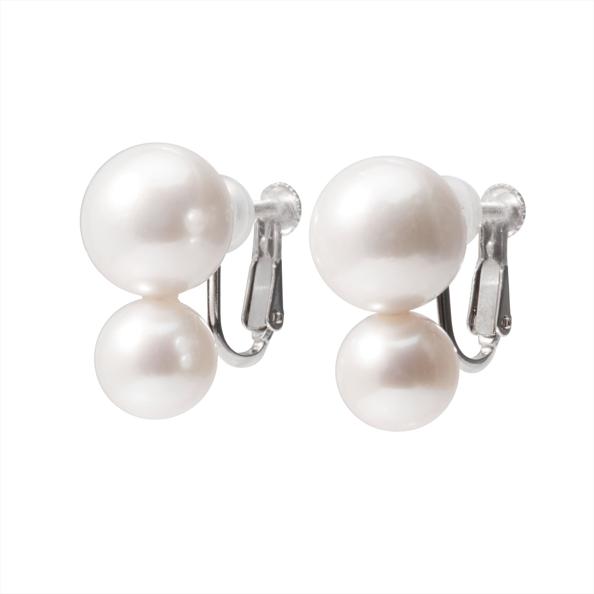 Double Pearl Earrings / Clip-on Freshwater Pearl 9–12mm K14WG / SV925