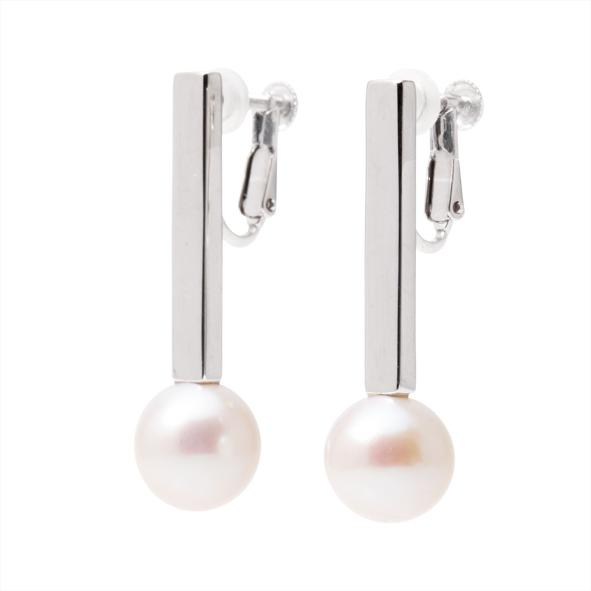 Rectangle Earrings Freshwater Pearl 10mmUP White K18WG / SV925