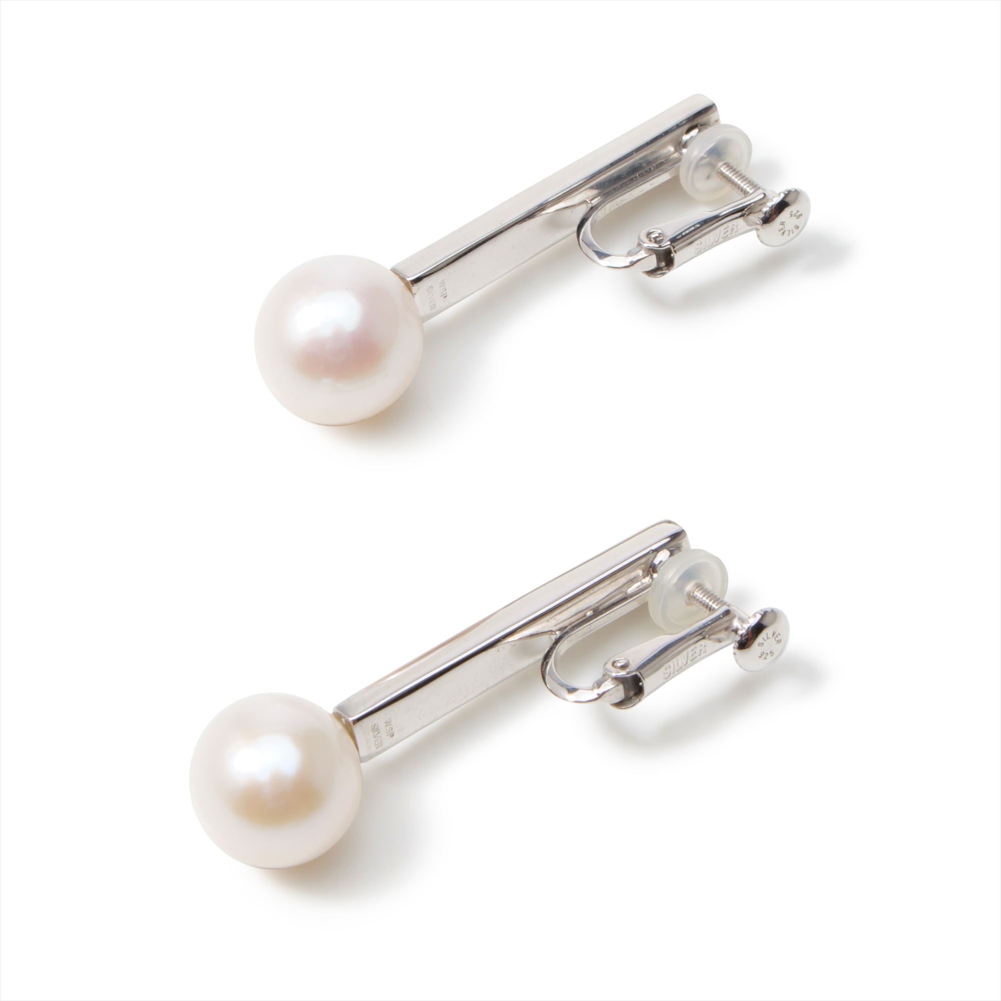 Rectangle Earrings Freshwater Pearl 10mmUP White K18WG / SV925