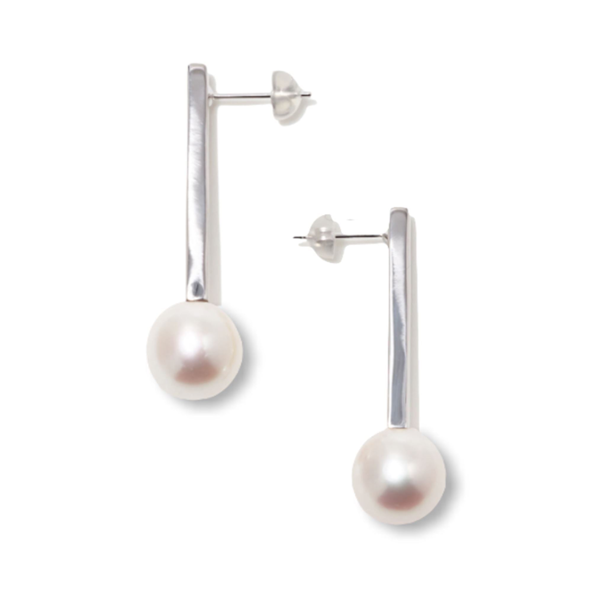 Rectangle Earrings Freshwater Pearl 10mmUP White K18 White Gold