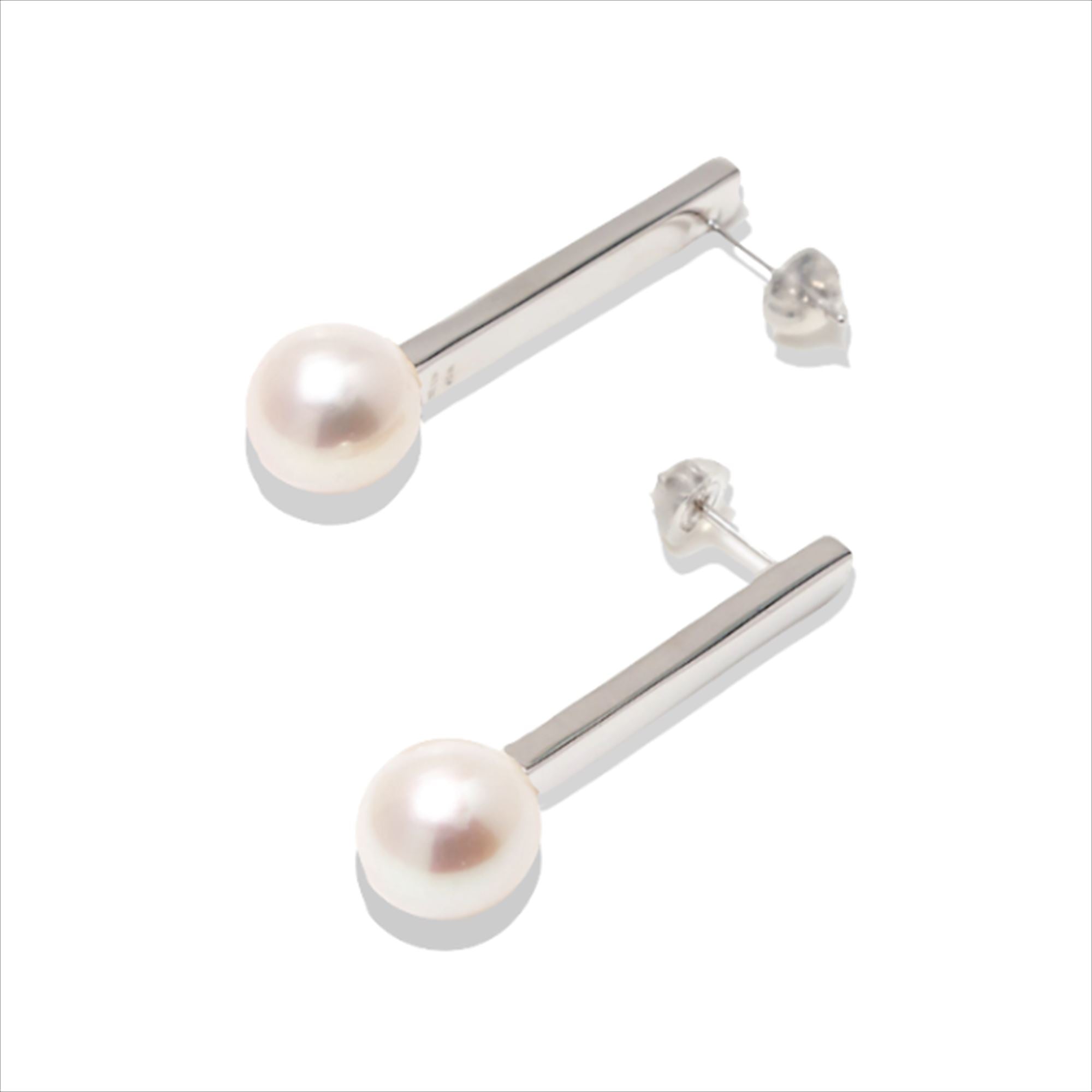 Rectangle Earrings Freshwater Pearl 10mmUP White K18 White Gold
