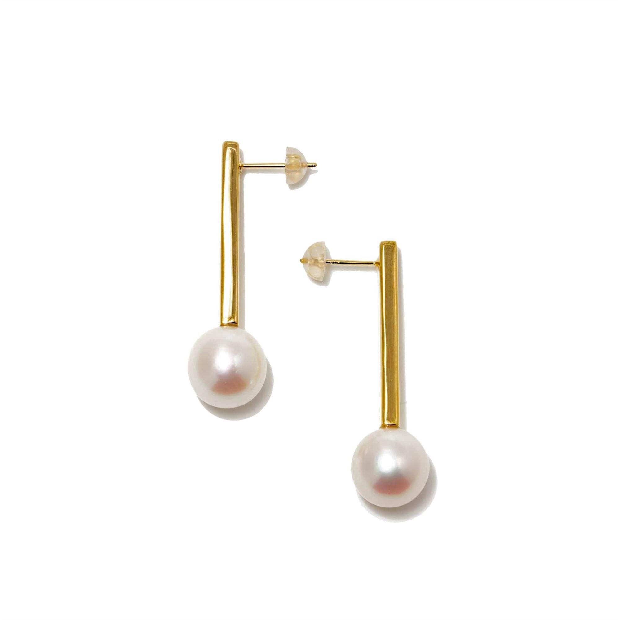 Rectangle Earrings Freshwater Pearl 10mmUP White K18YG