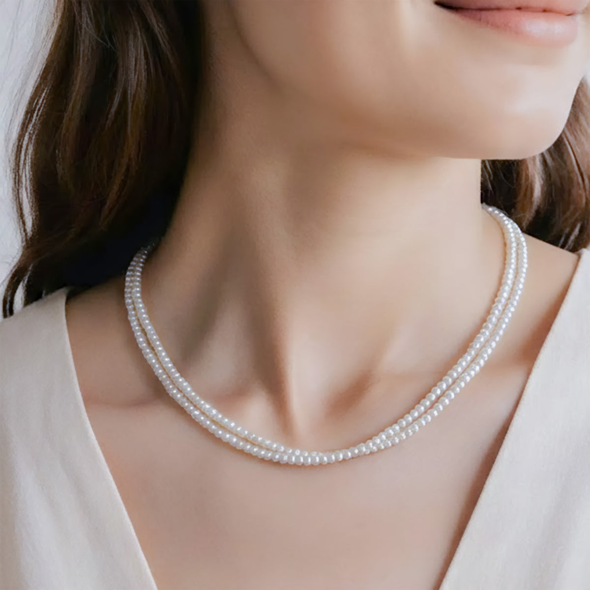 Freshwater Pearl Double Strand Necklace 2.0-2.5mm SV925 GP Multi-Strand
