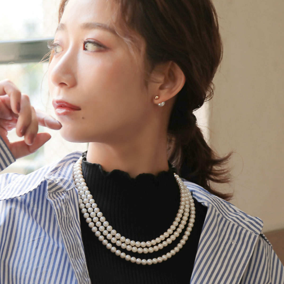 Freshwater Pearl Triple Strand Necklace 6.5-7.0mm