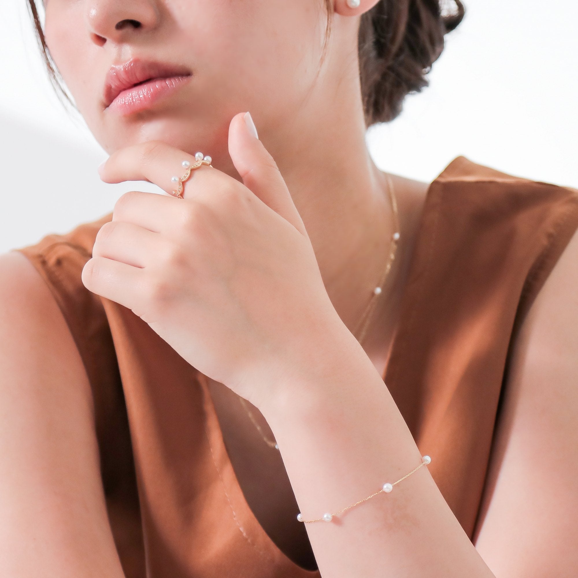 Fleur Eclat Akoya Pearl Tiara Ring 3.0–3.5mm K10YG