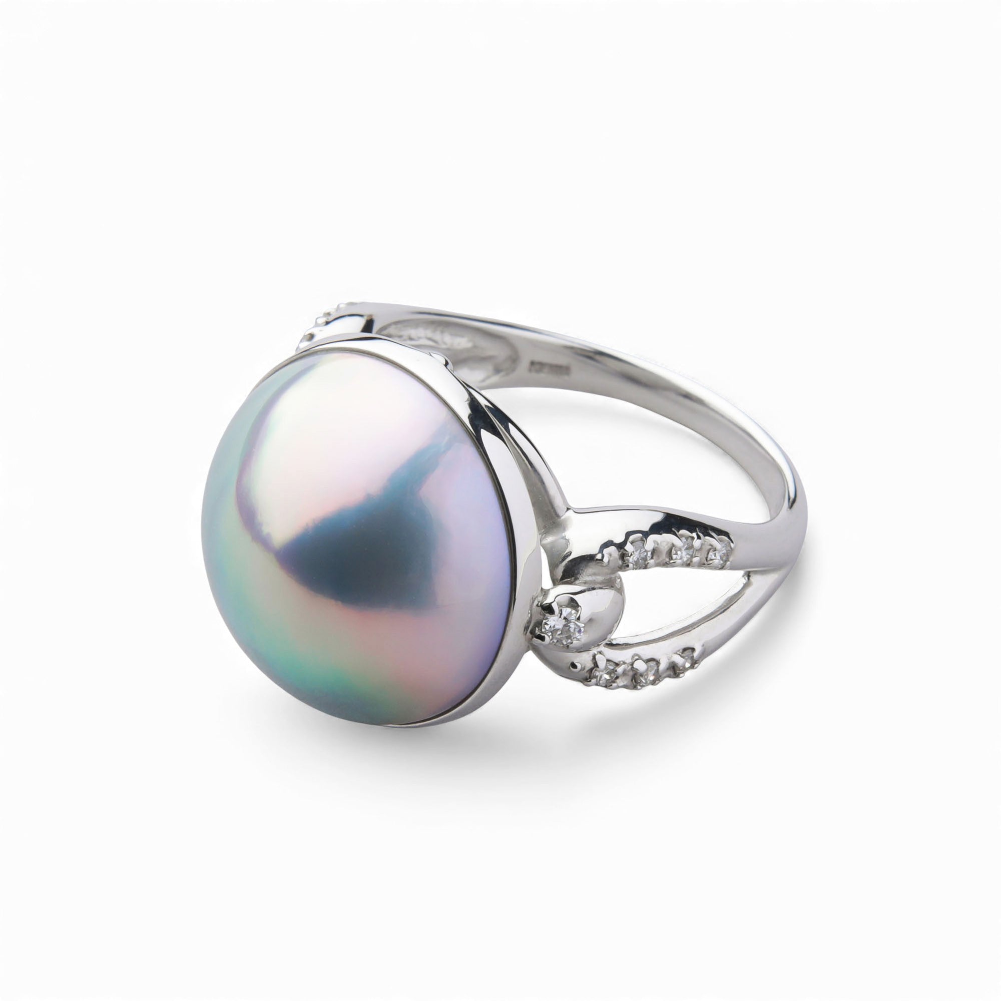 Mabe 珍珠戒指 14mmUP K18WG 極光紫