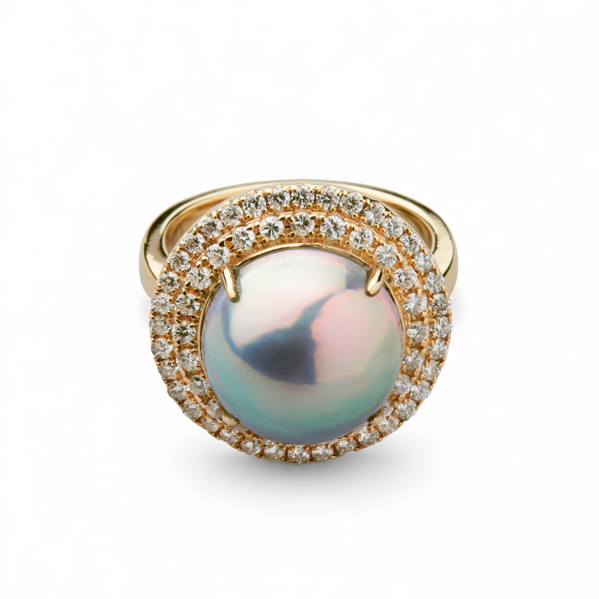 Mabe 珍珠戒指 12mmUP K18YG 極光綠