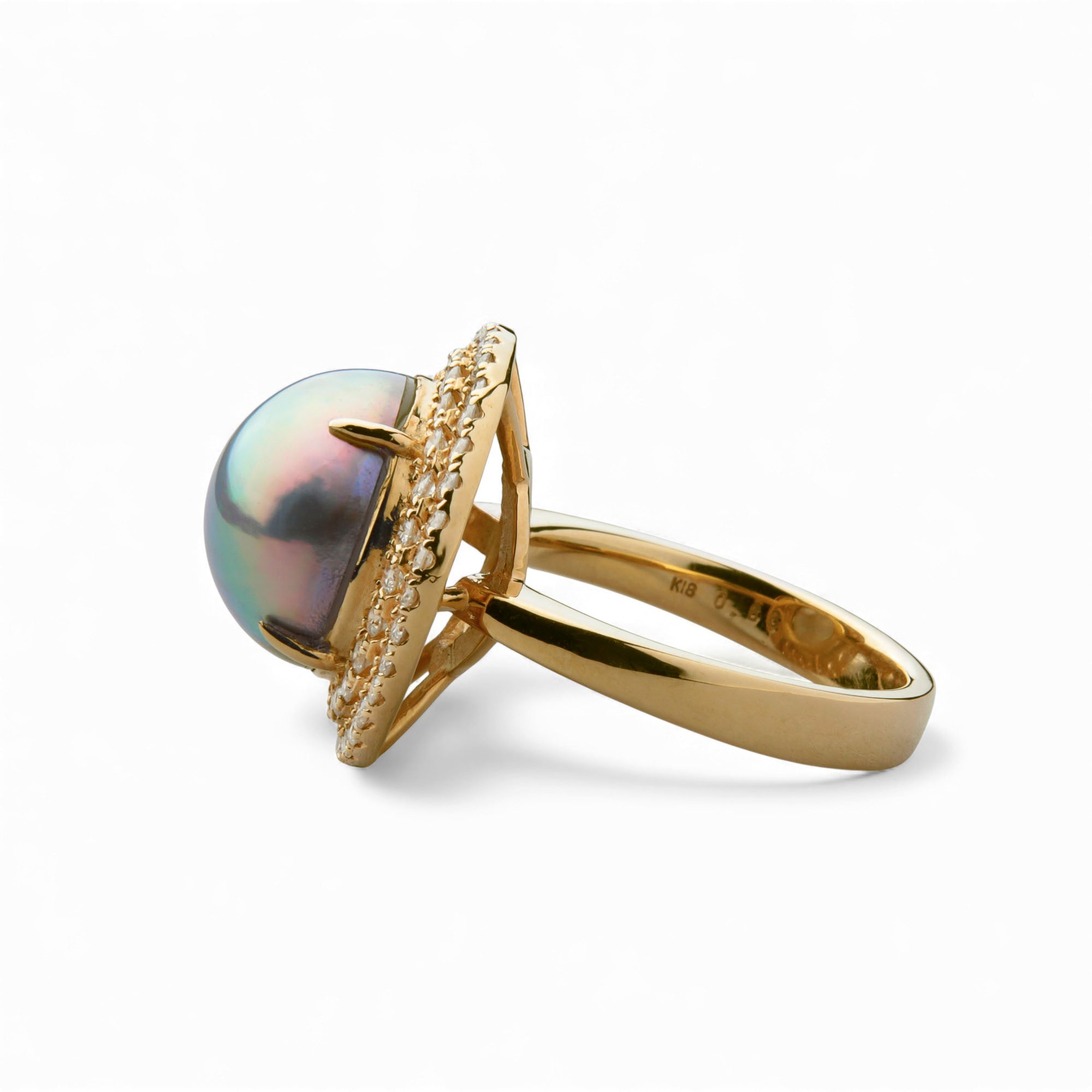 Mabe 珍珠戒指 12mmUP K18YG 極光綠