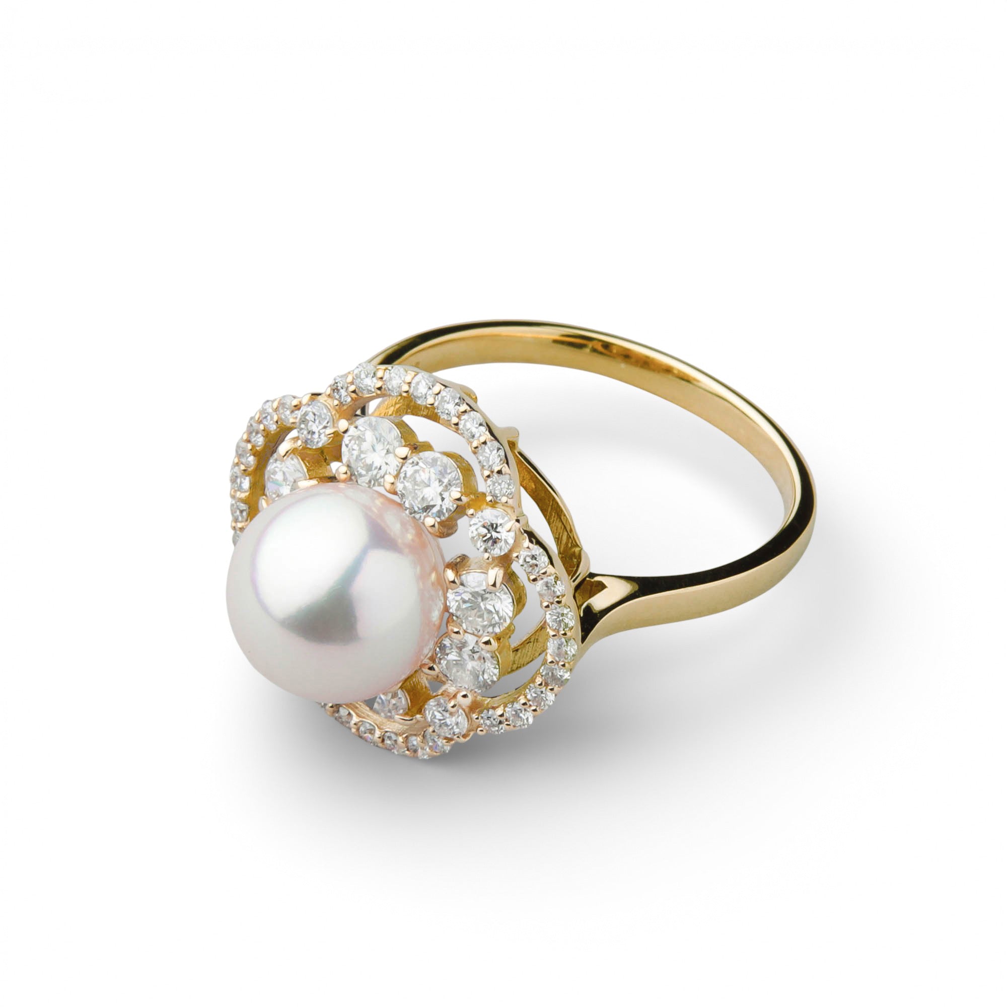 Aurora HANADAMA Akoya珍珠钻石戒指 8.0–8.5mm K18YG -顶级品质-