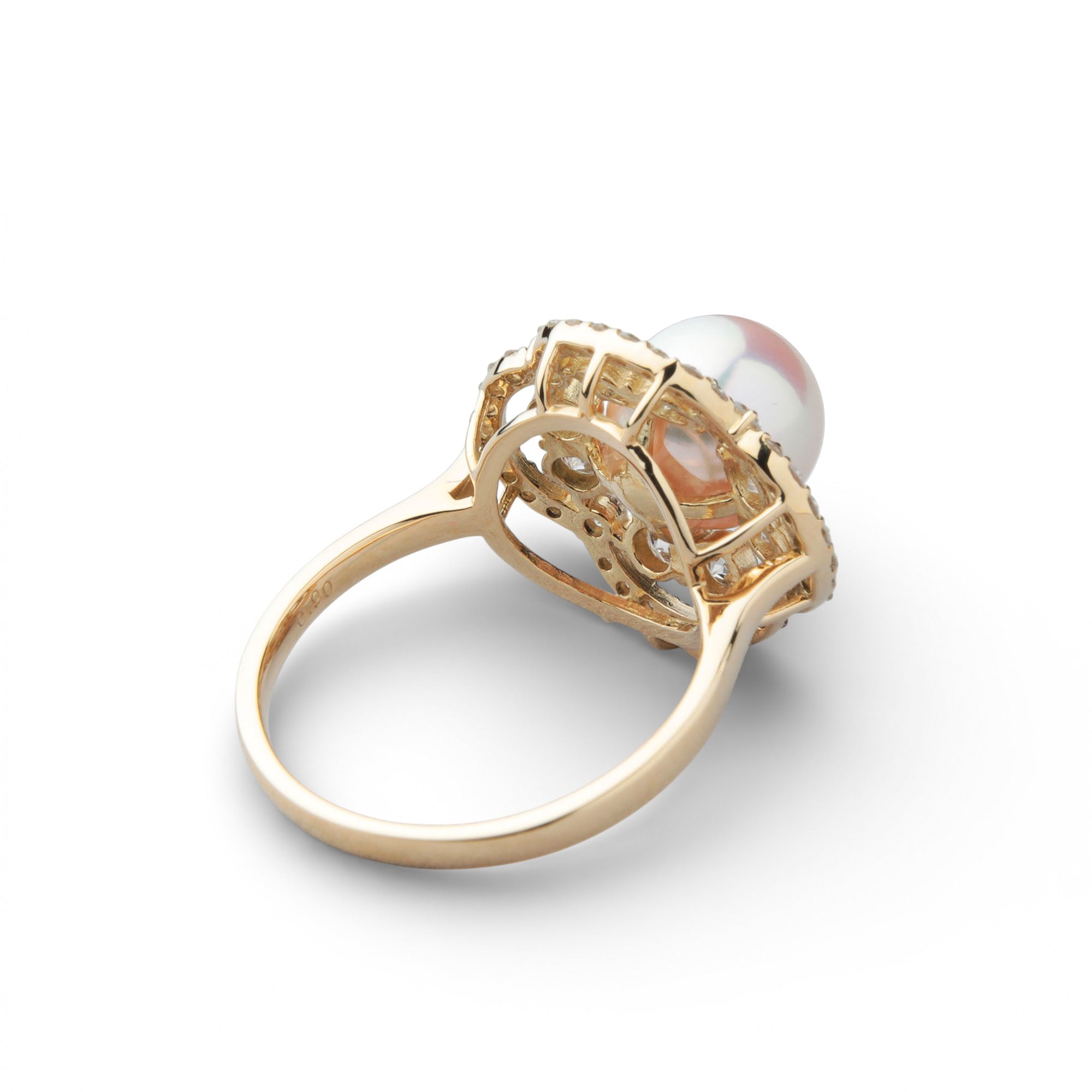 Aurora HANADAMA Akoya珍珠钻石戒指 8.0–8.5mm K18YG -顶级品质-