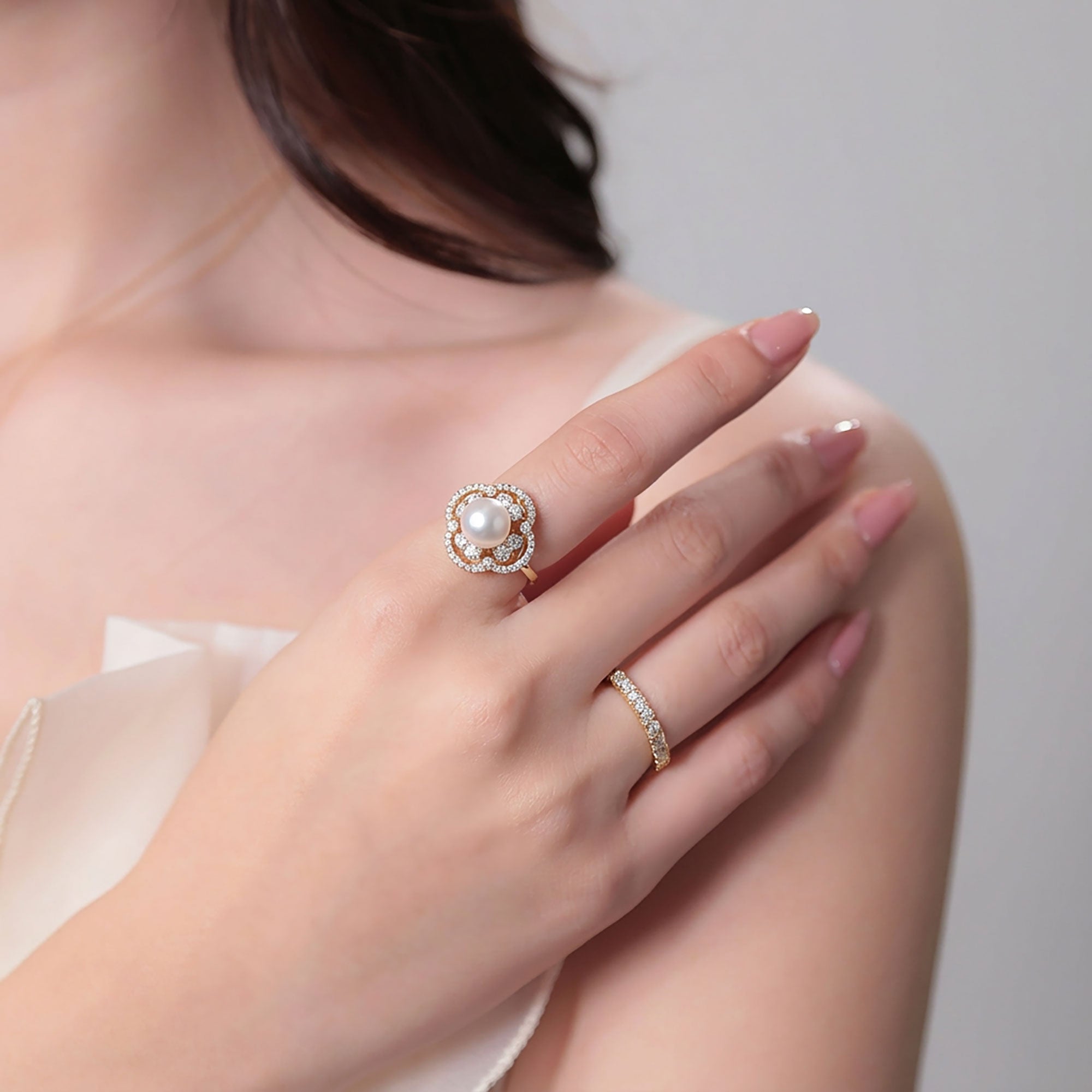 Aurora HANADAMA Akoya Pearl Diamond Ring 8.0–8.5mm K18YG -TOP Quality-