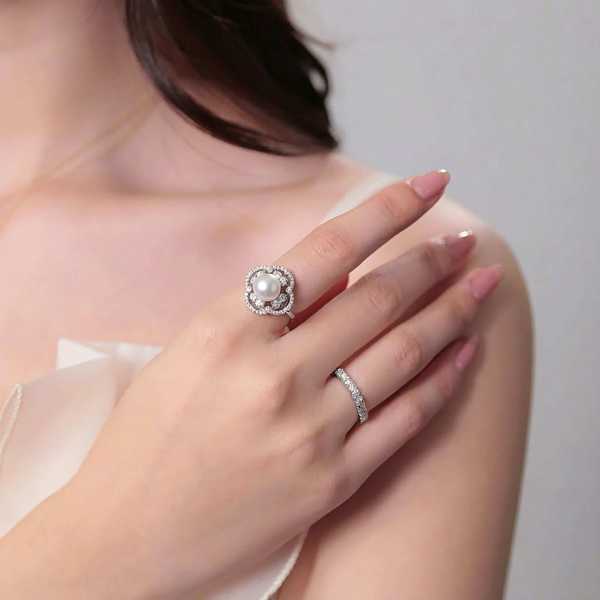 Aurora HANADAMA Akoya Pearl Diamond Ring 8.0–8.5mm PT900 -TOP Quality-