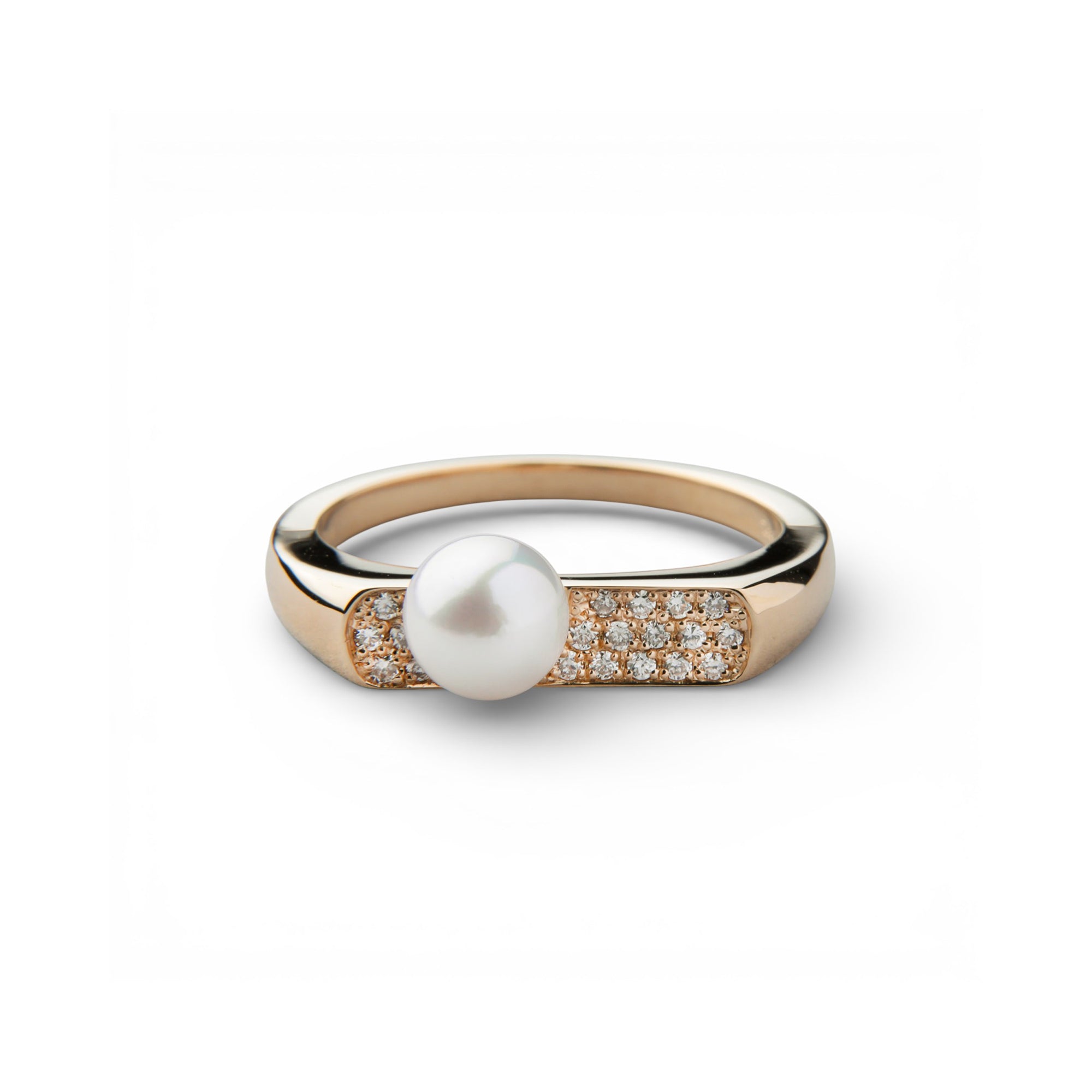 Carina Akoya Pearl Signet Ring 5.5-6.0mm K18YG Diamond