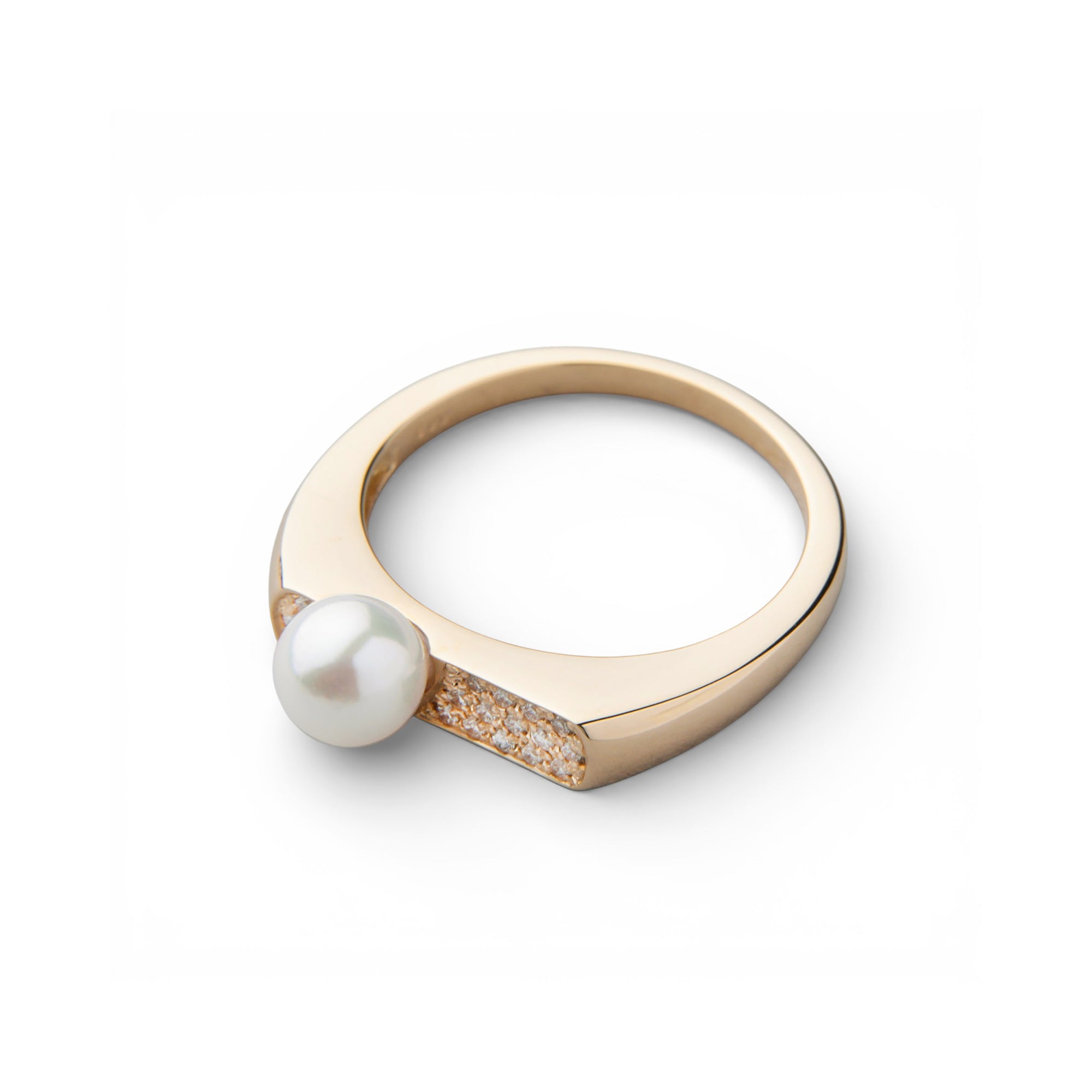 Carina Akoya Pearl Signet Ring 5.5-6.0mm K18YG Diamond