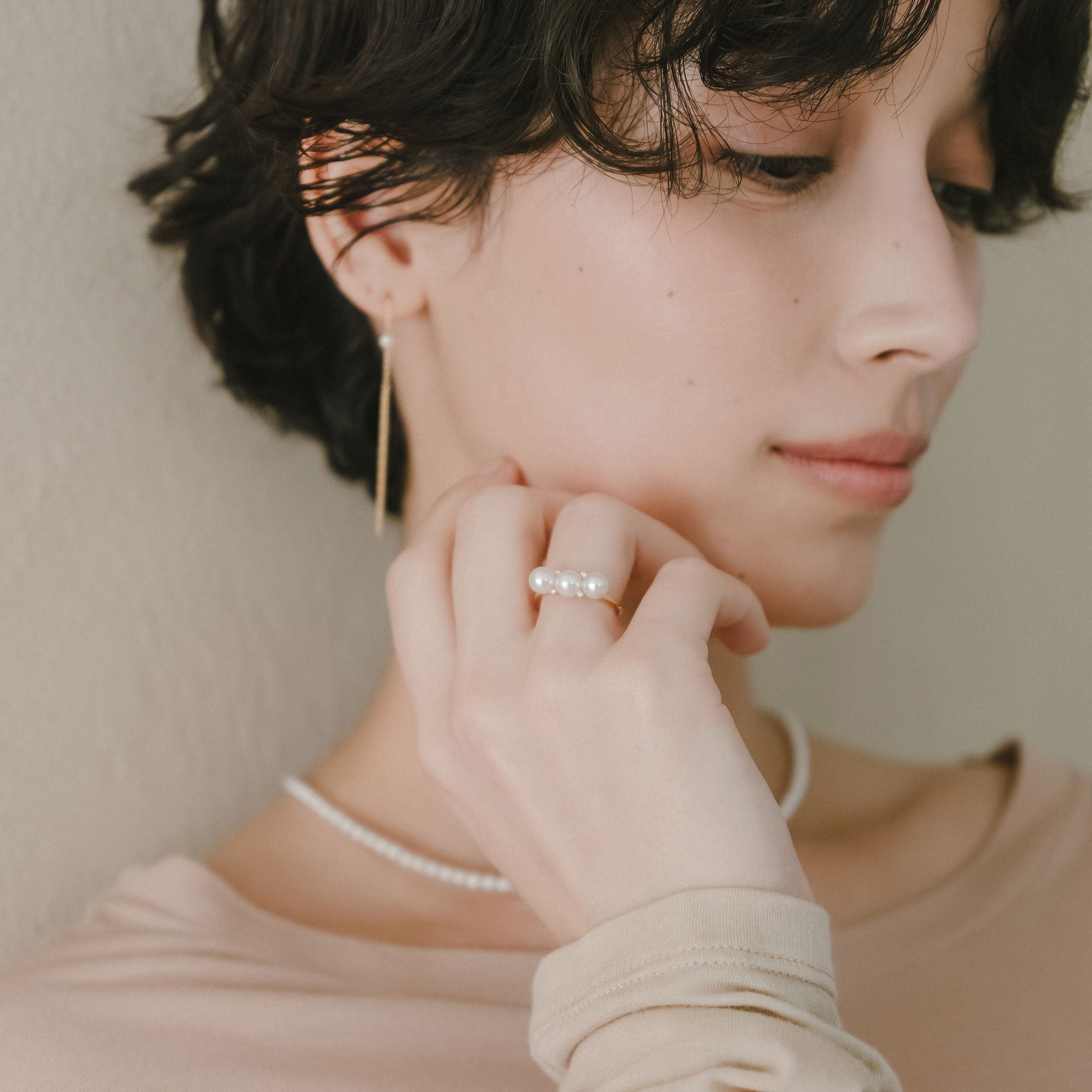 Carina Akoya Pearl 3-Pearl Ring 4.5-5.0mm K18YG