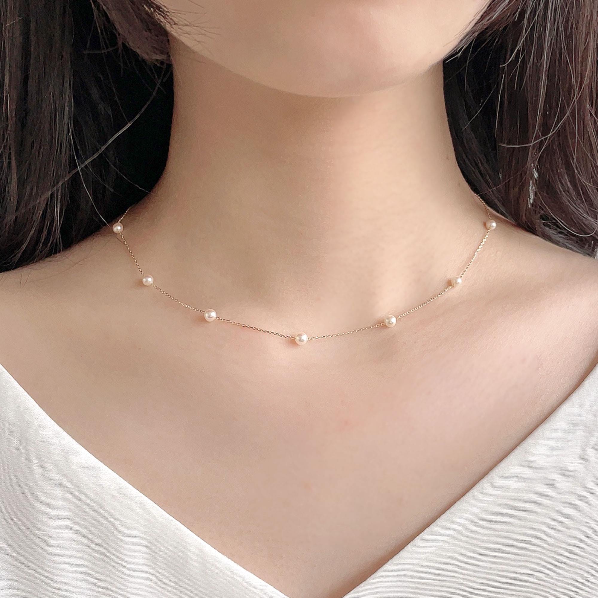 enSTYLE Akoya Pearl Station Necklace 3.5-4.0mm K18YG