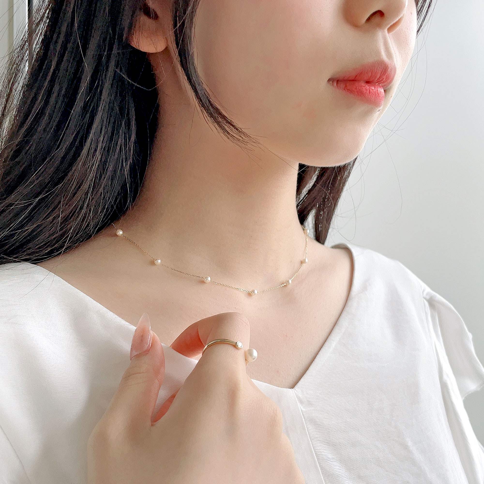 enSTYLE Akoya Pearl Station Necklace 3.5-4.0mm K18YG