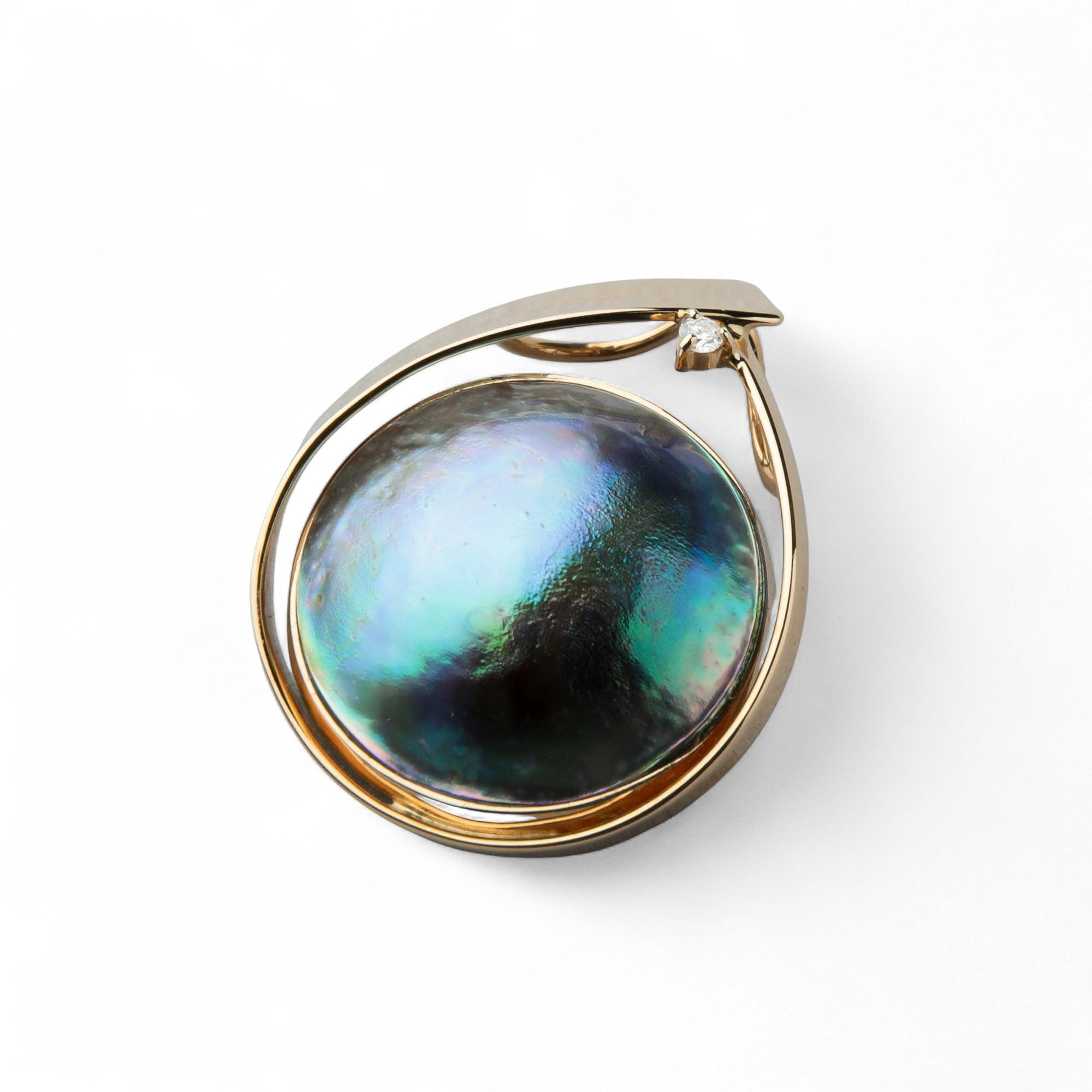 Abalone Pearl Pendant Top 14mmUP K18YG Ribbon Design