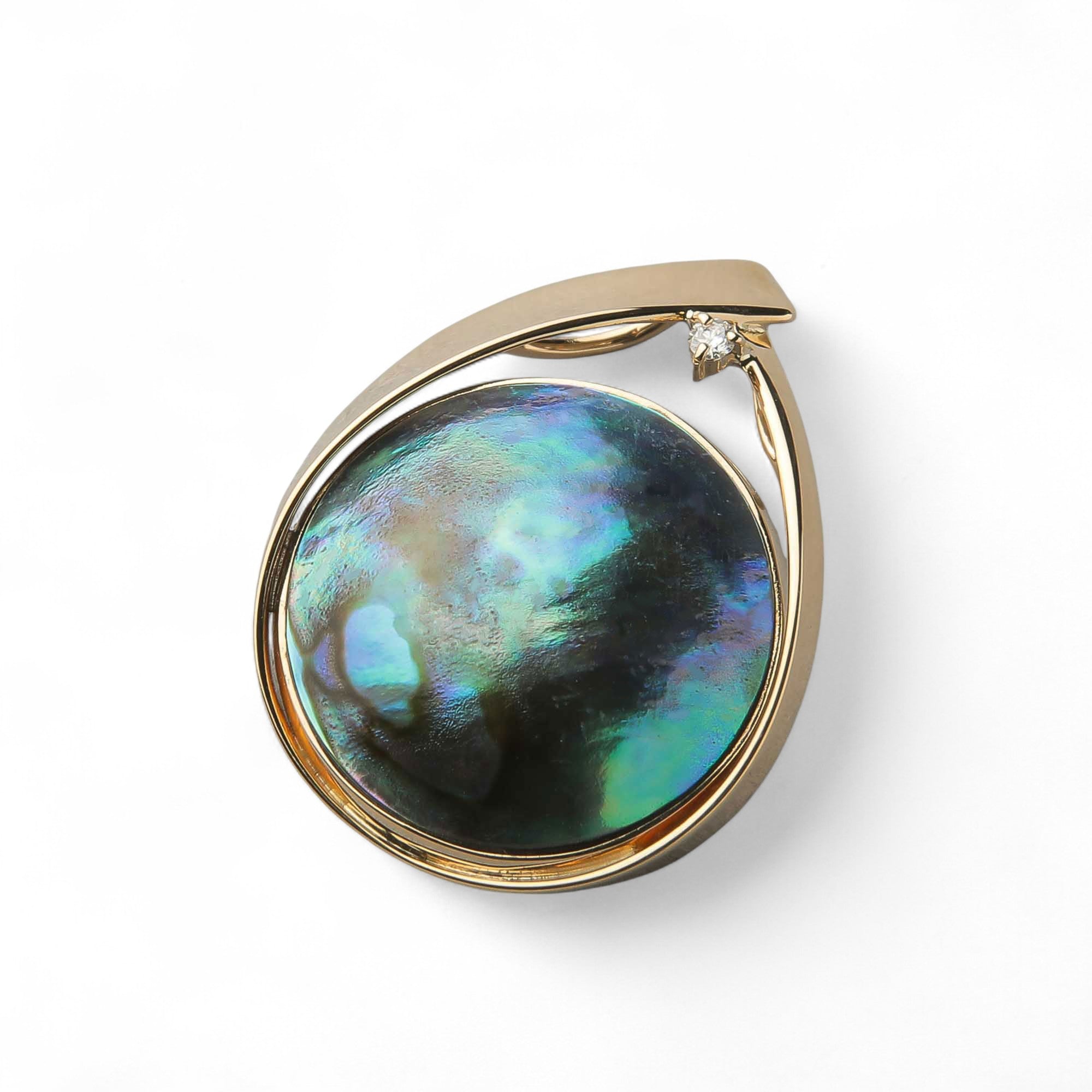 Abalone Pearl Pendant Top 14mmUP K18YG Ribbon Design
