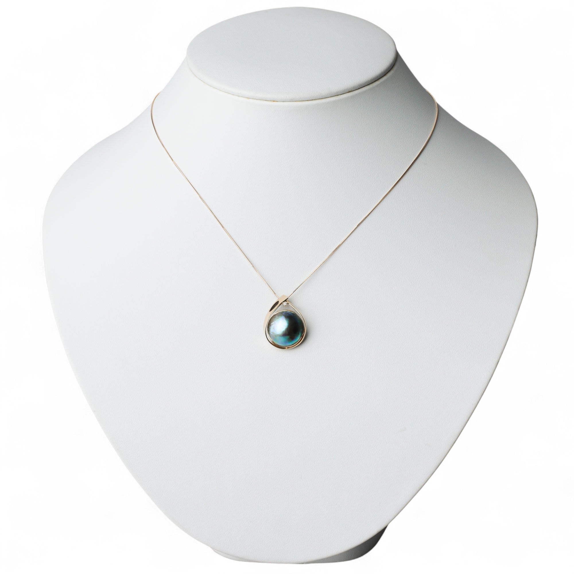 Abalone Pearl Pendant Top 14mmUP K18YG Ribbon Design