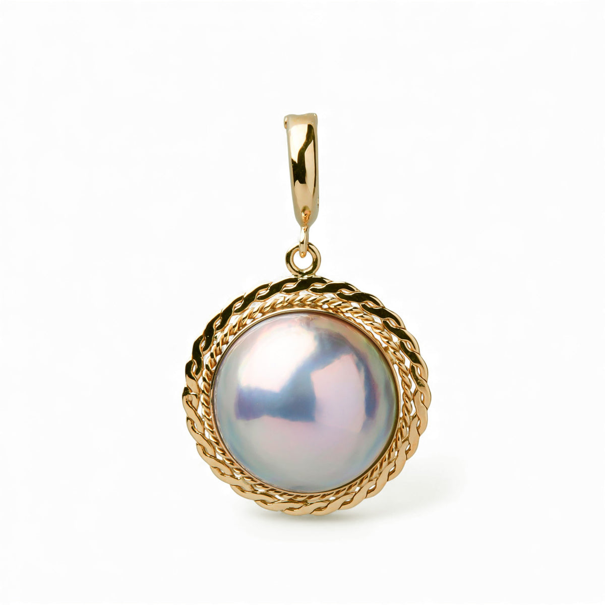 Mabe Pearl Clicker/Pendant Top 15mm K18YG Aurora Blue