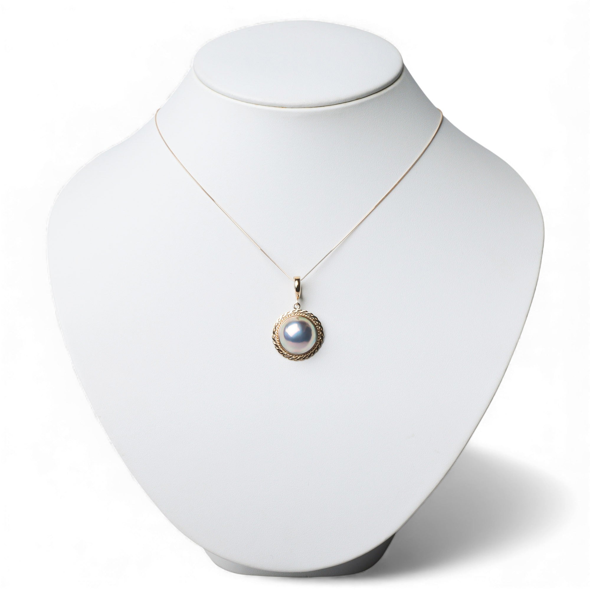 Mabe 珍珠按扣/吊坠顶 15mm K18YG 极光蓝