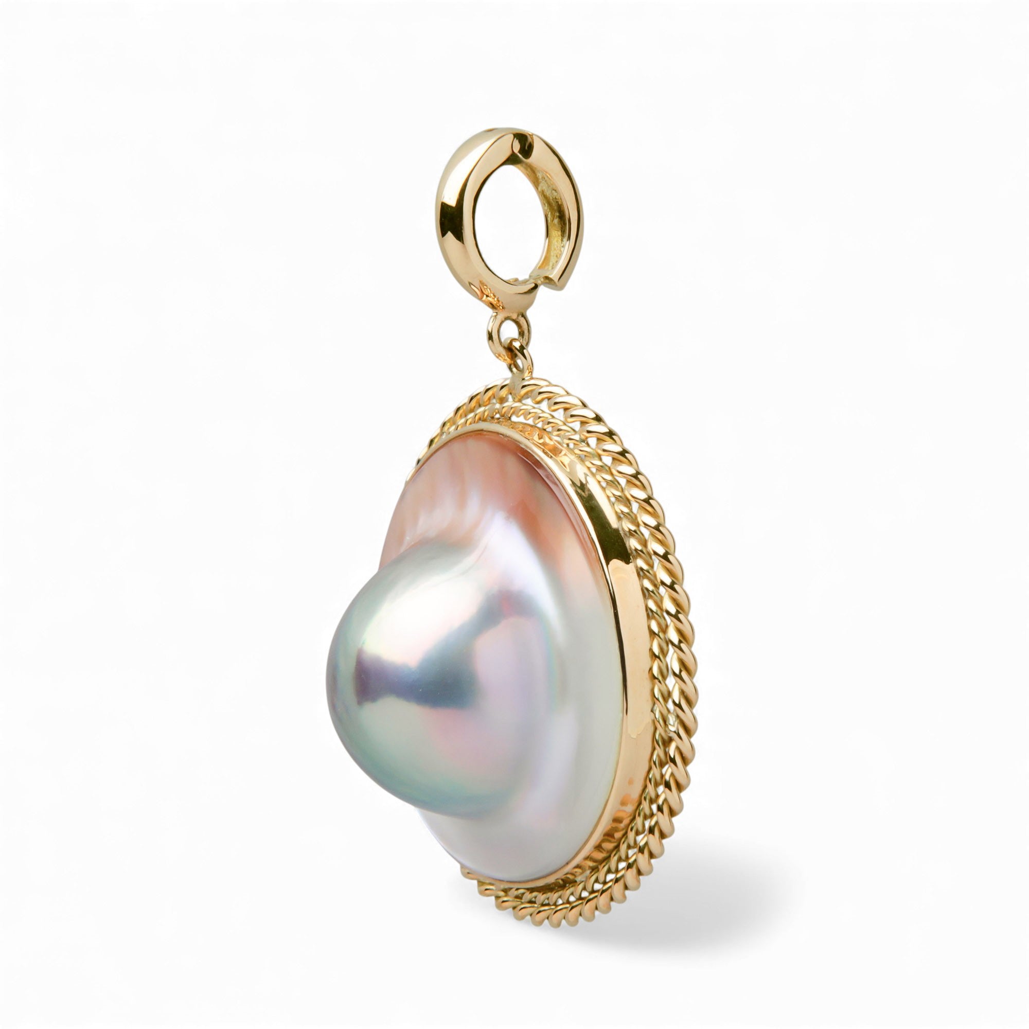 馬貝珍珠（附珍珠層貝殼）按扣/吊墜頂 22mm+ K18YG