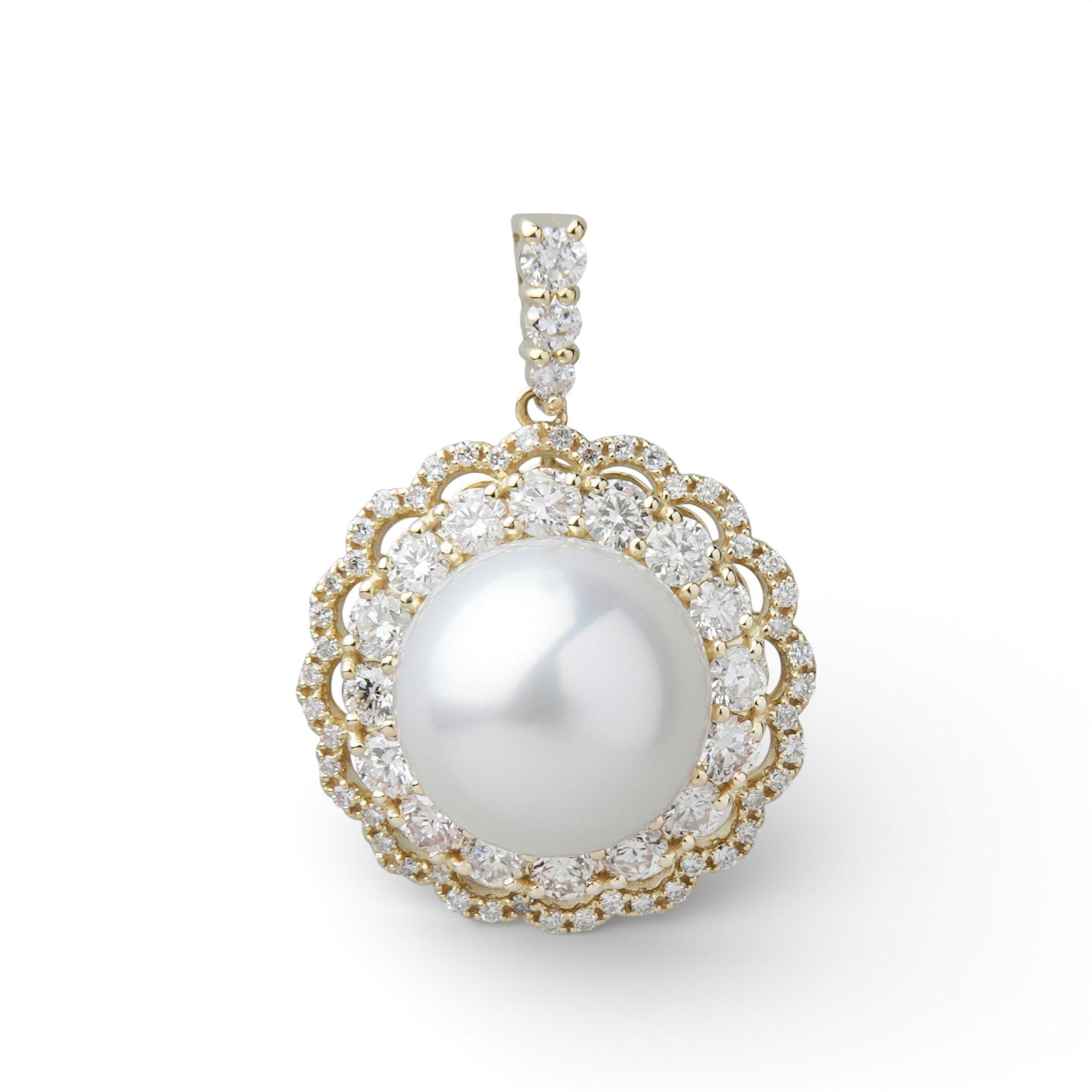 South Sea White Pearl Pendant Top 12mmUP K18YG with Aurora Phoenix Certification