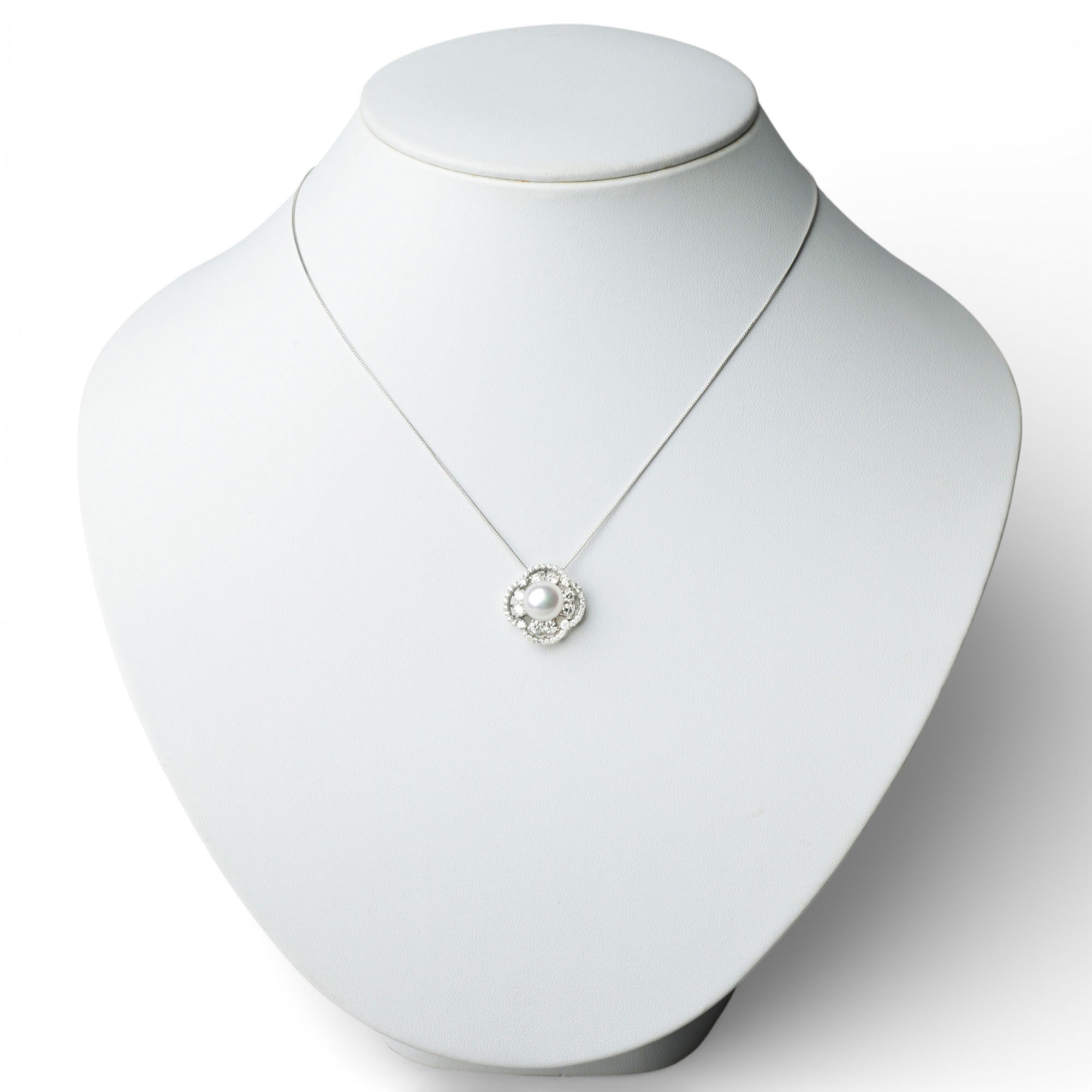 Aurora HANADAMA Akoya珍珠钻石吊坠，顶部8.0–8.5毫米，PT900材质 -顶级品质-