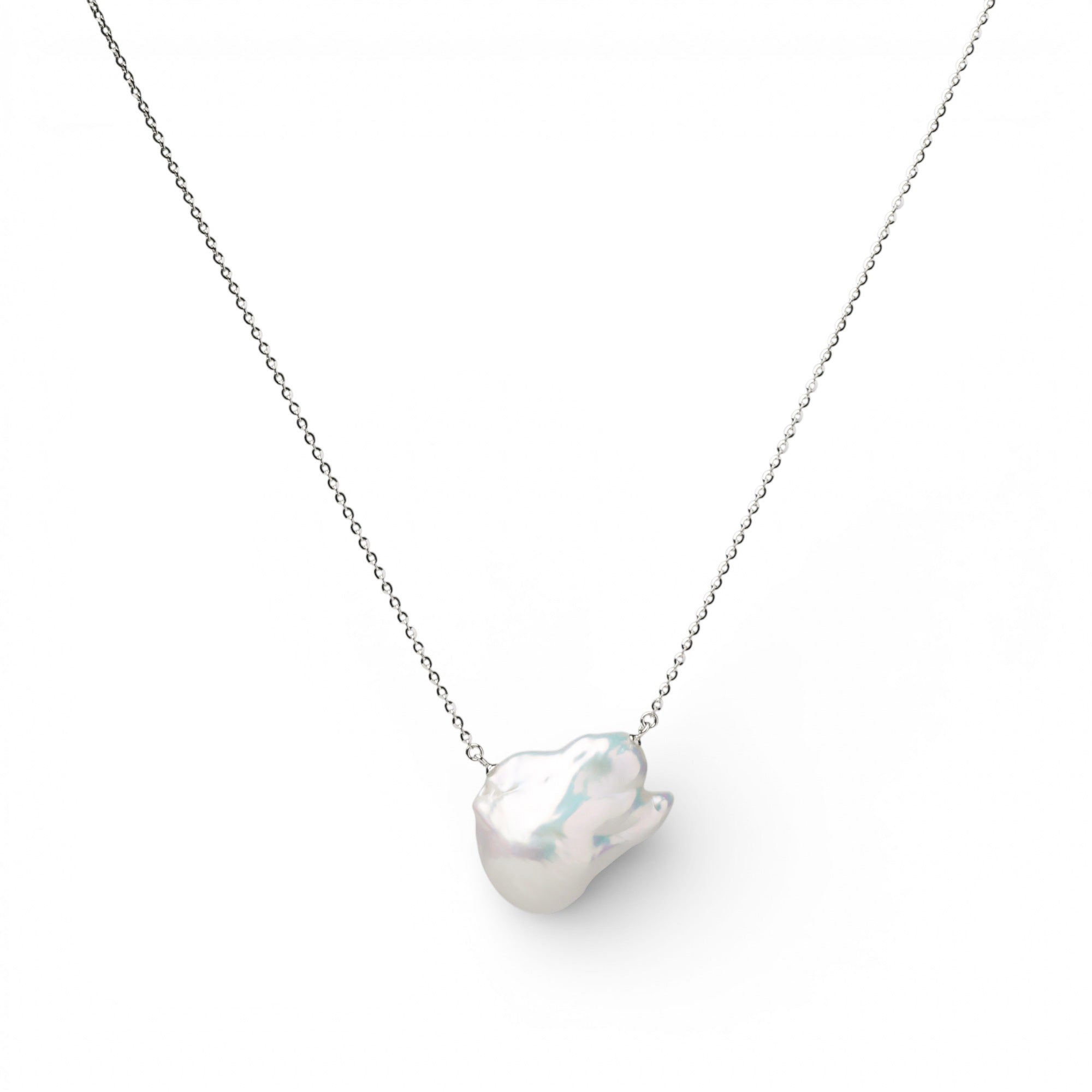 Unique+ Freshwater Pearl Pendant 17mmUP K18 White Gold Oyster Baroque