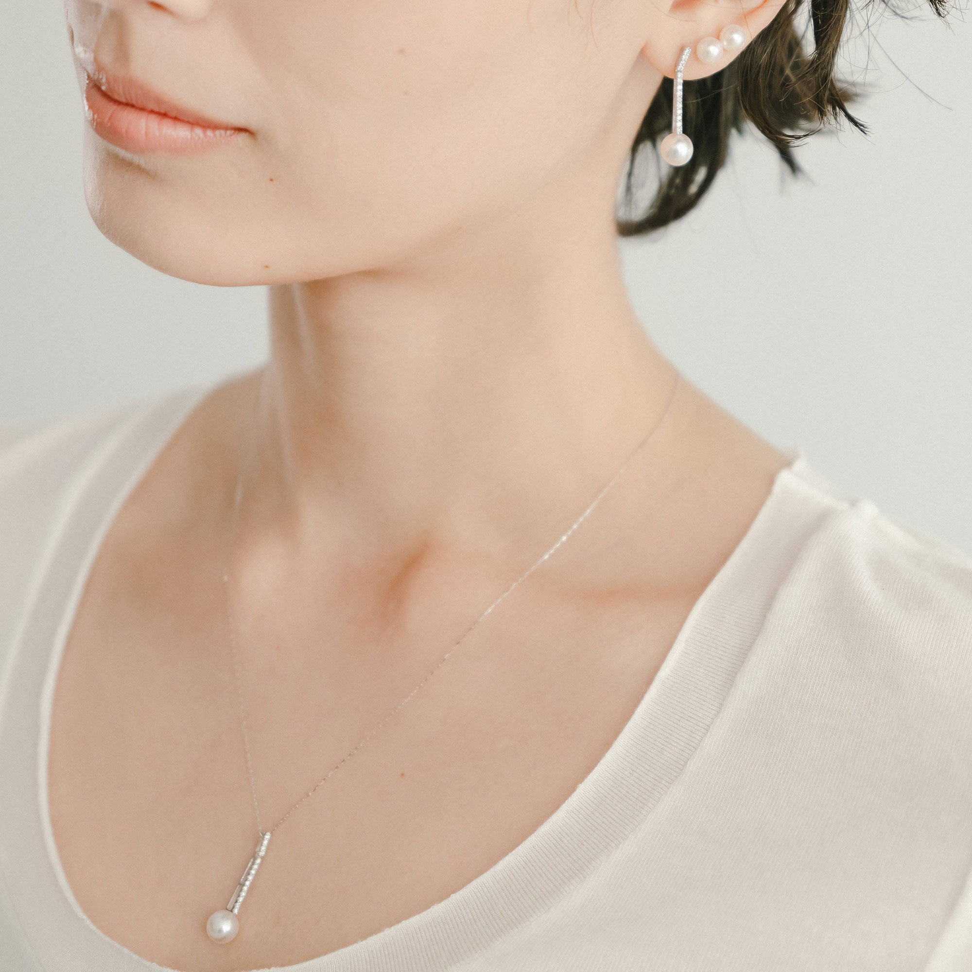 Akoya Pearl Line Pendant 7.0-7.5mm K18YG/PT900