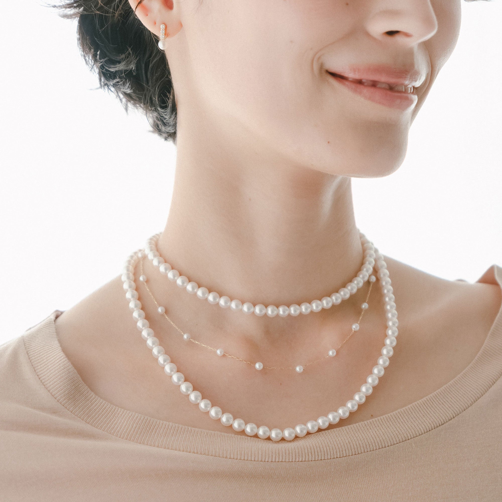 Akoya Pearl Station Necklace 3.5-4.0mm K18YG