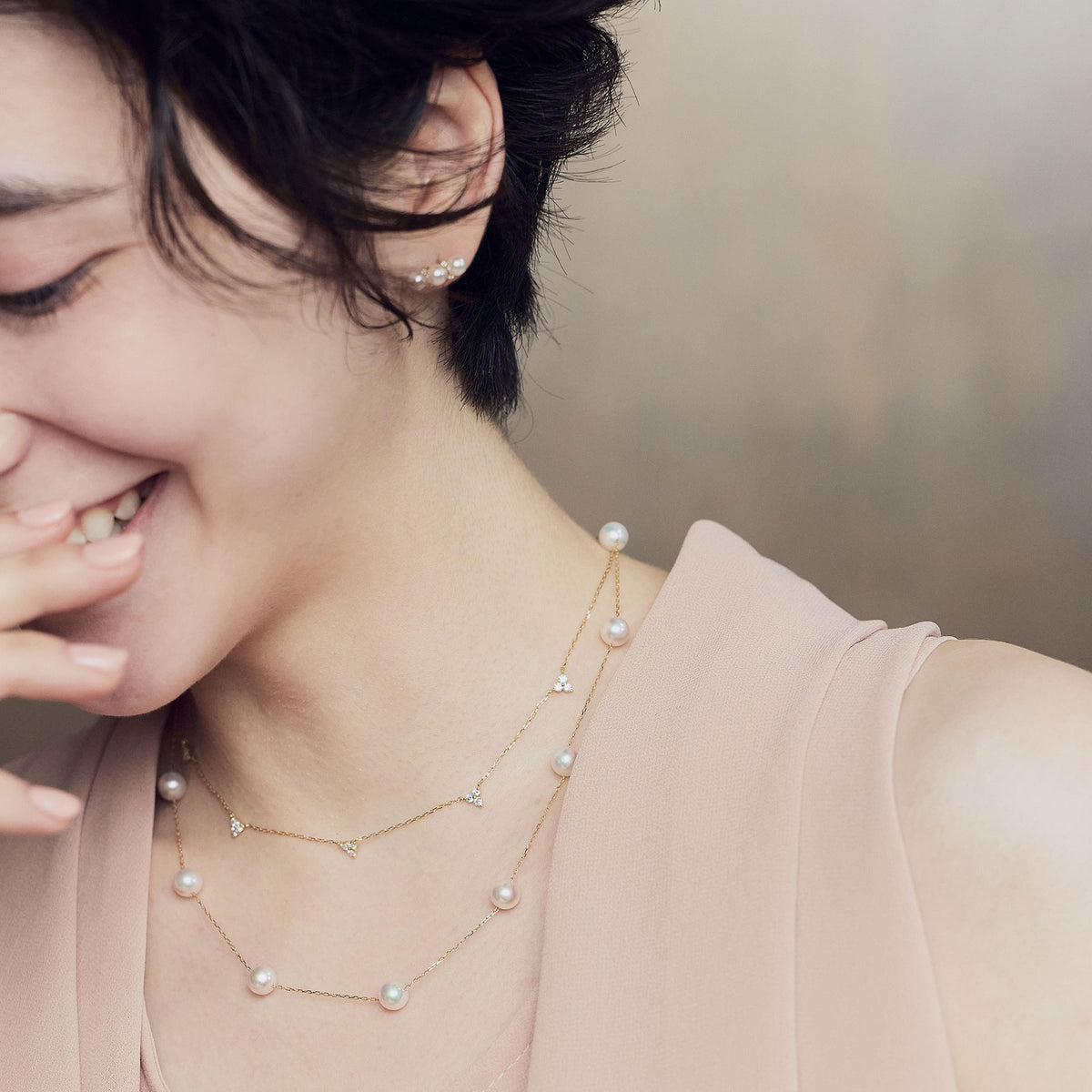 Diamond Station Necklace K18YG